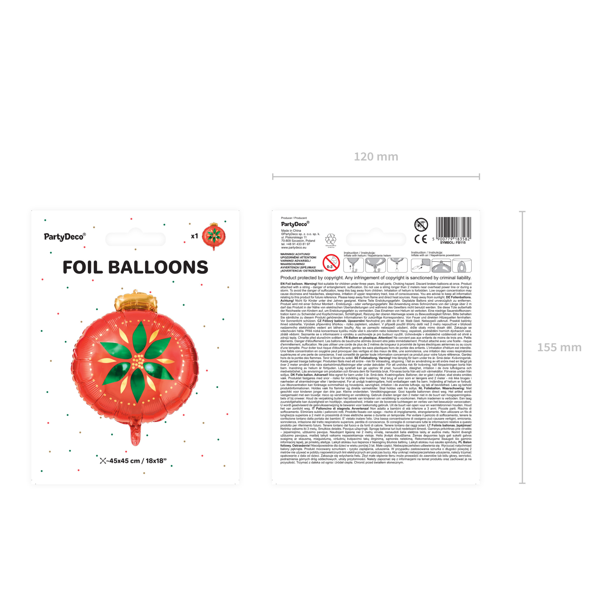 Folienballon Christbaumkugel Rund Rot