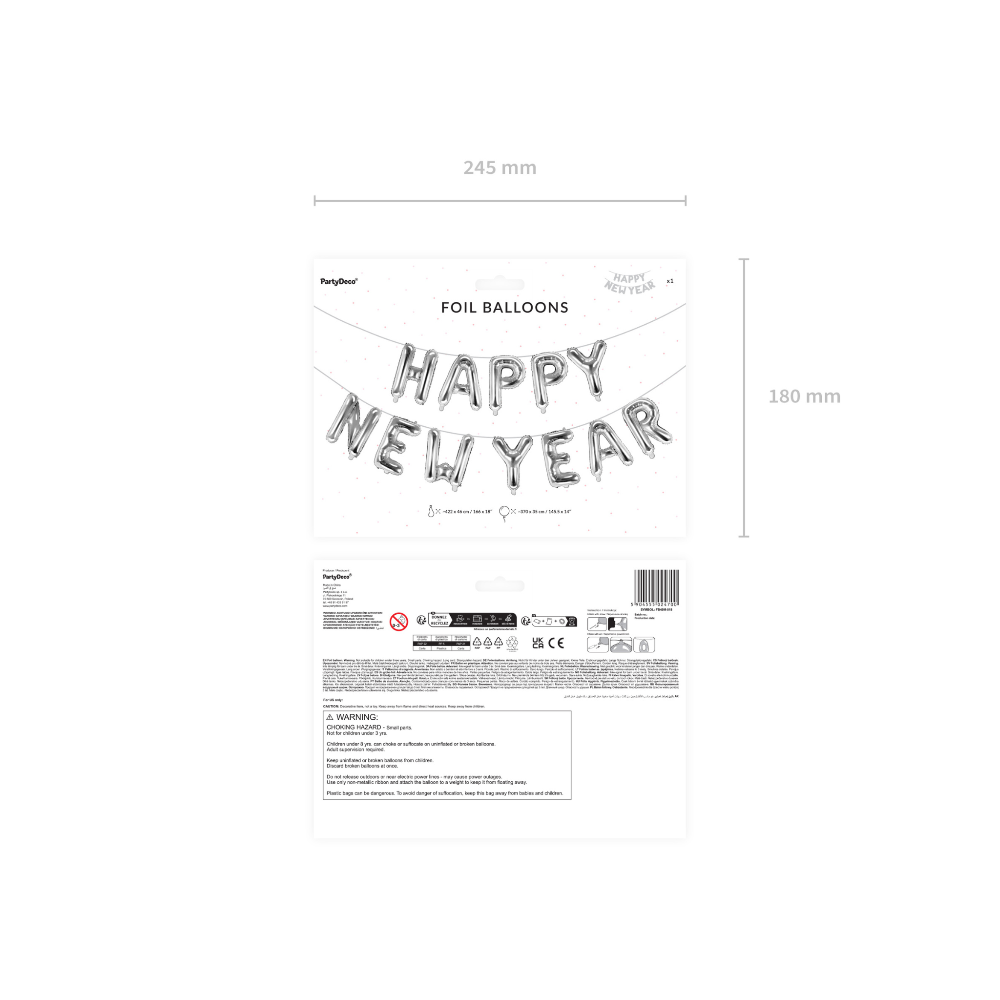Folienballon Girlande „Happy New Year“ Silber -hey-Party.de- Folienballons -#Variante_