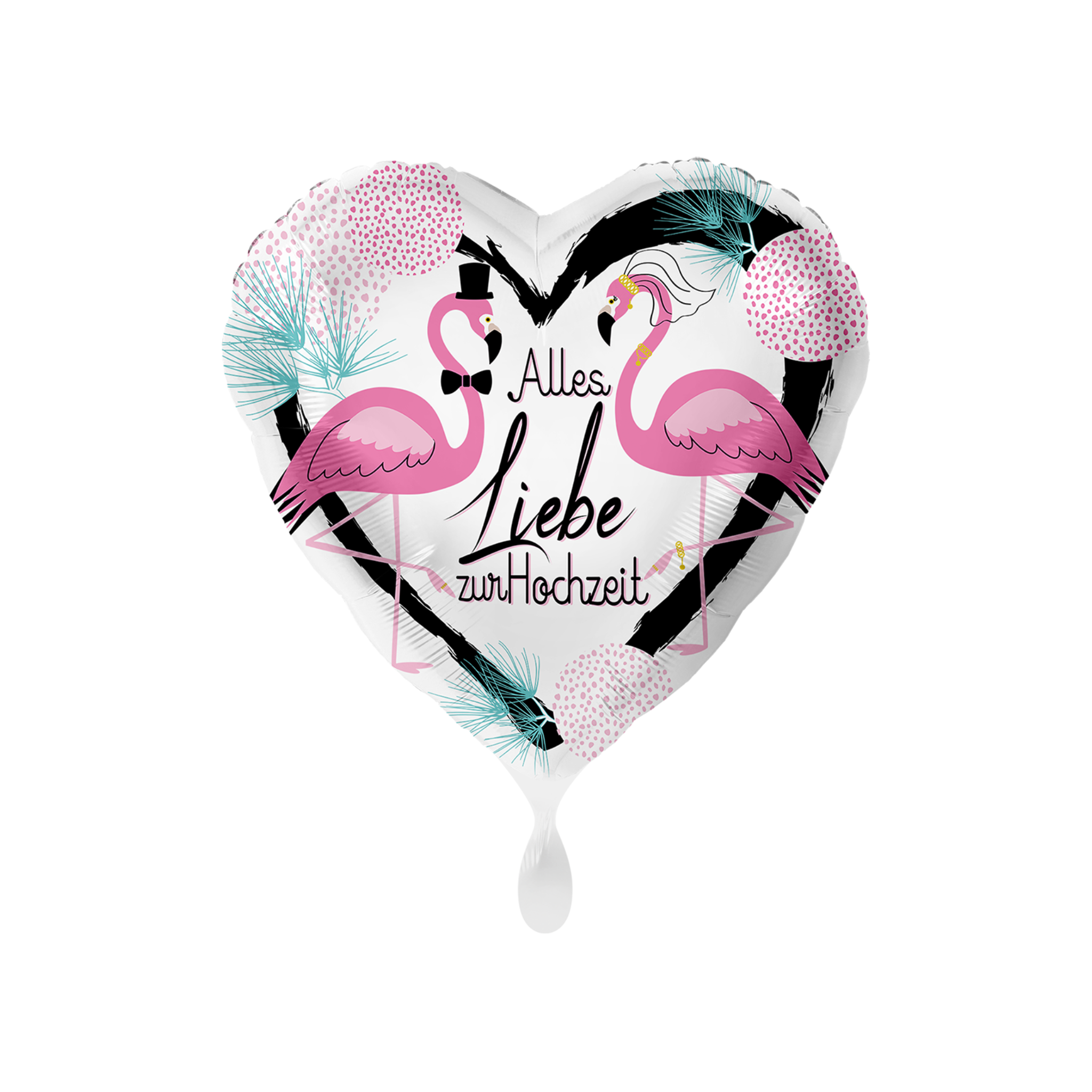 Folienballon Herz "Alles Liebe zur Hochzeit" Flamingos