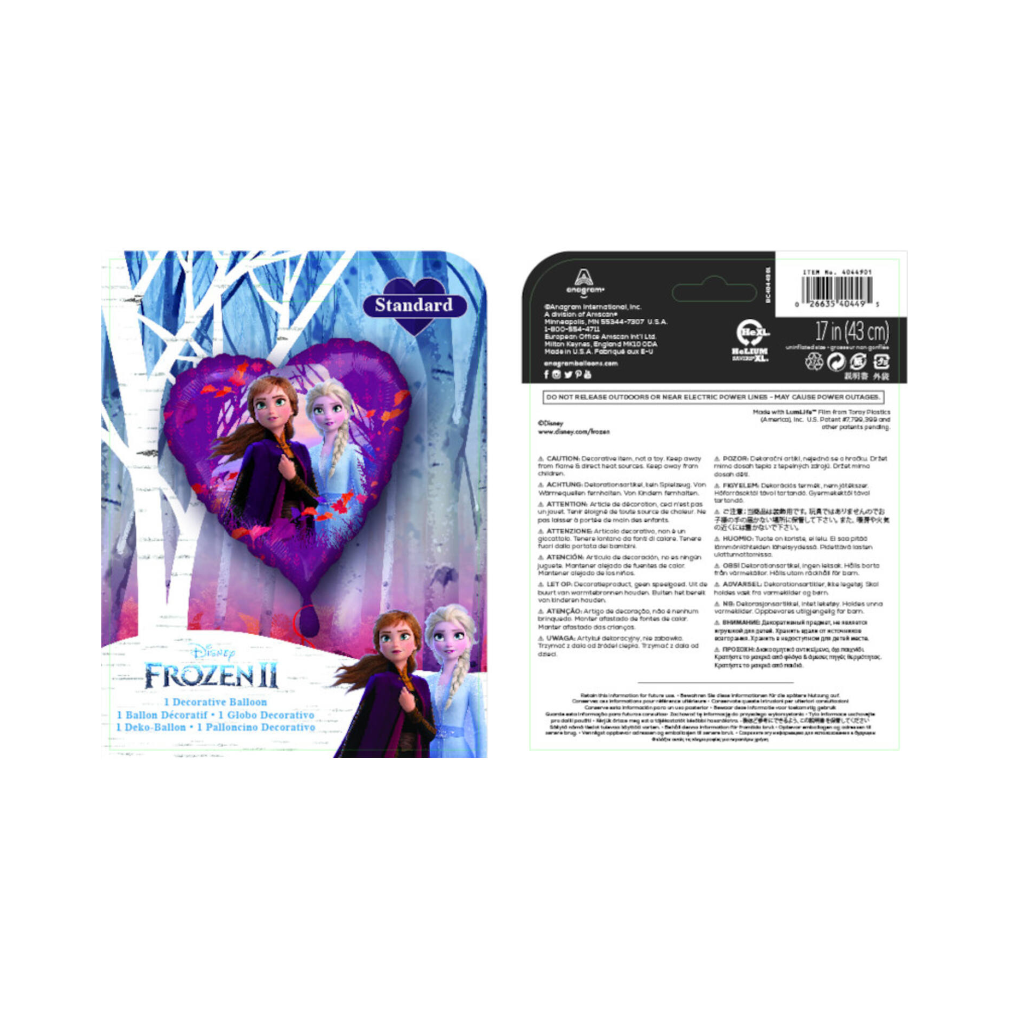 Folienballon Herz Frozen Anna & Elsa, ca. 35 cm