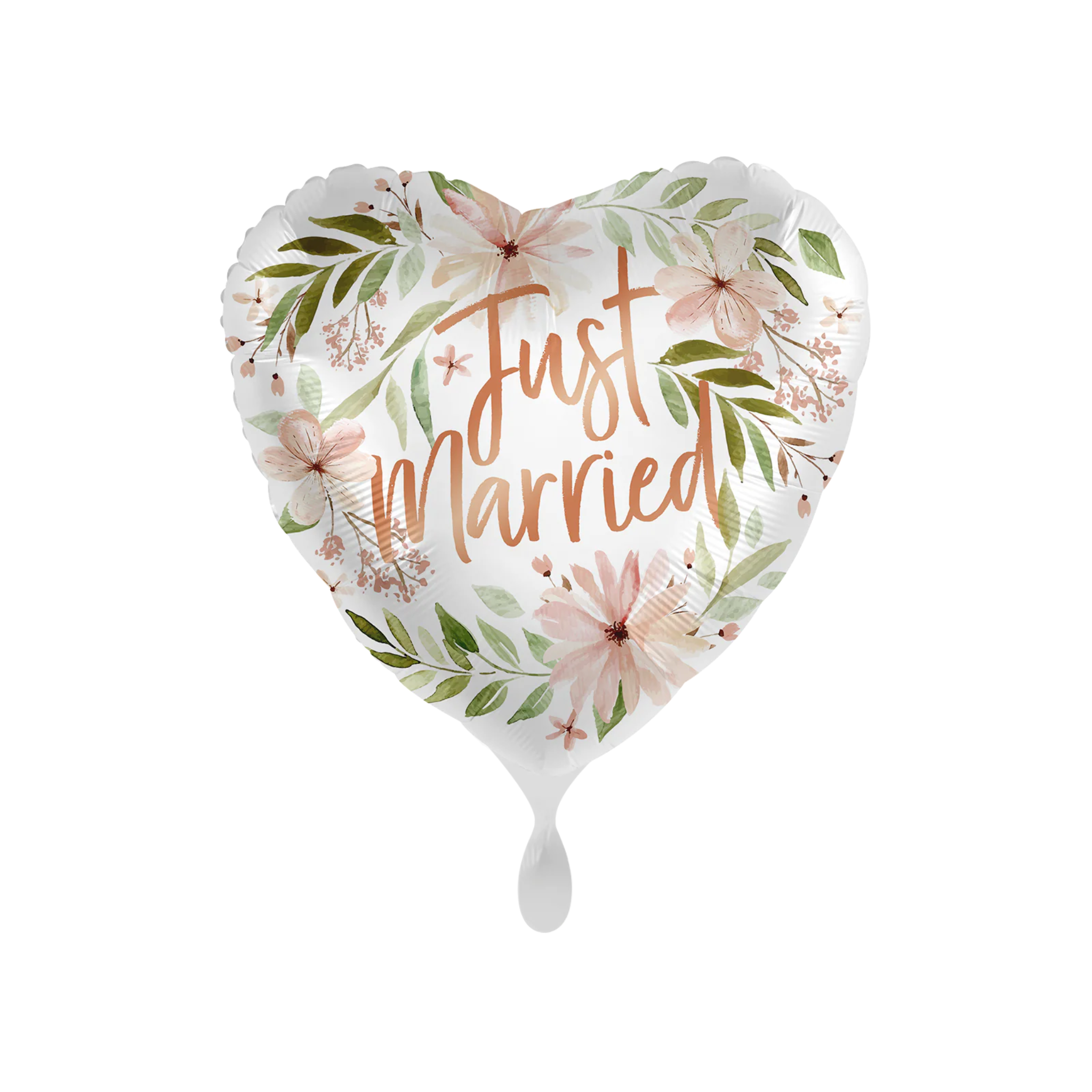 Folienballon Herz "Just Married" Blumen und Handschrift -hey-Party.de- Folienballons -#Variante_