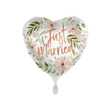Folienballon Herz "Just Married" Blumen und Handschrift -hey-Party.de- Folienballons -#Variante_