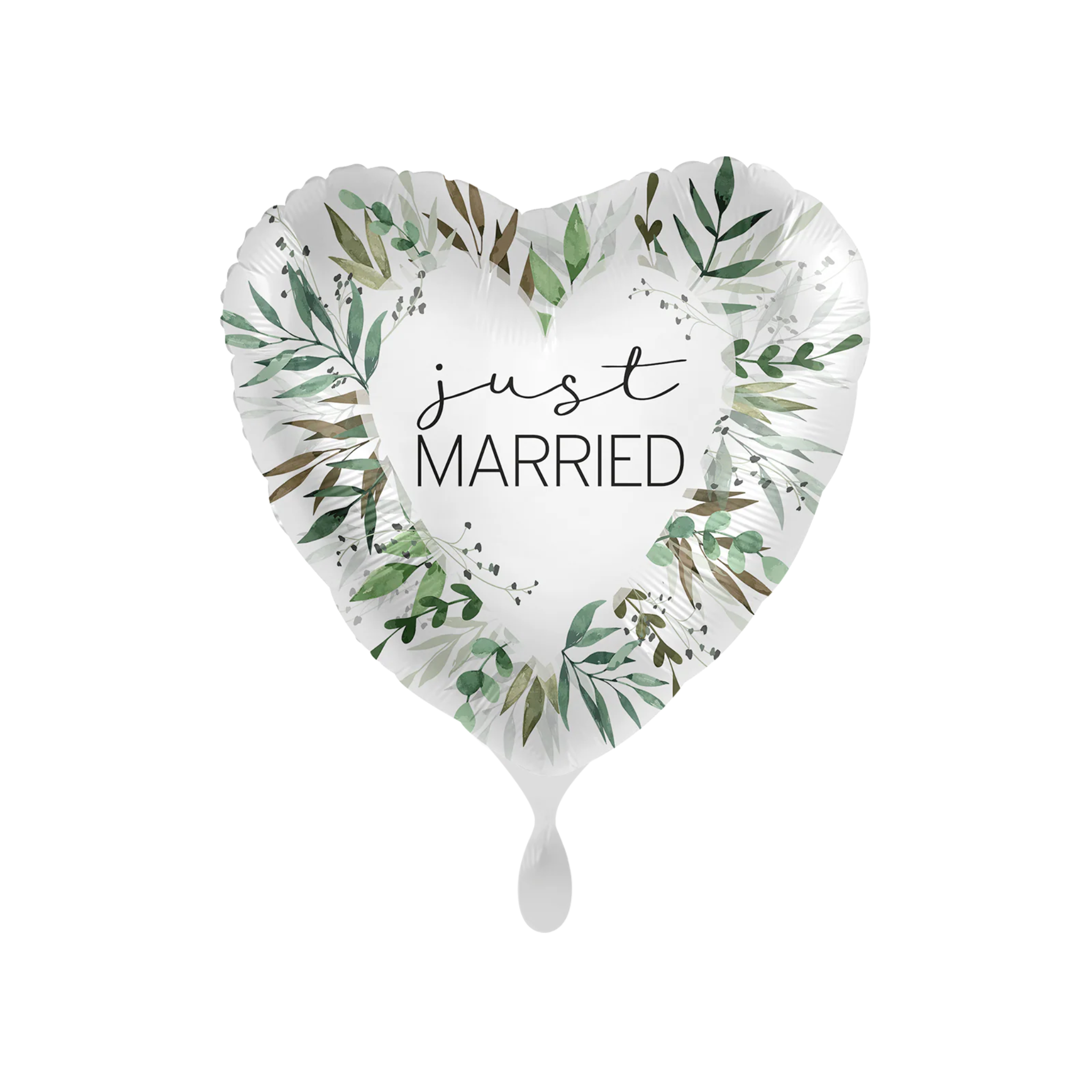 Folienballon Herz "Just married" Eukalyptus -hey-Party.de- Folienballons -#Variante_