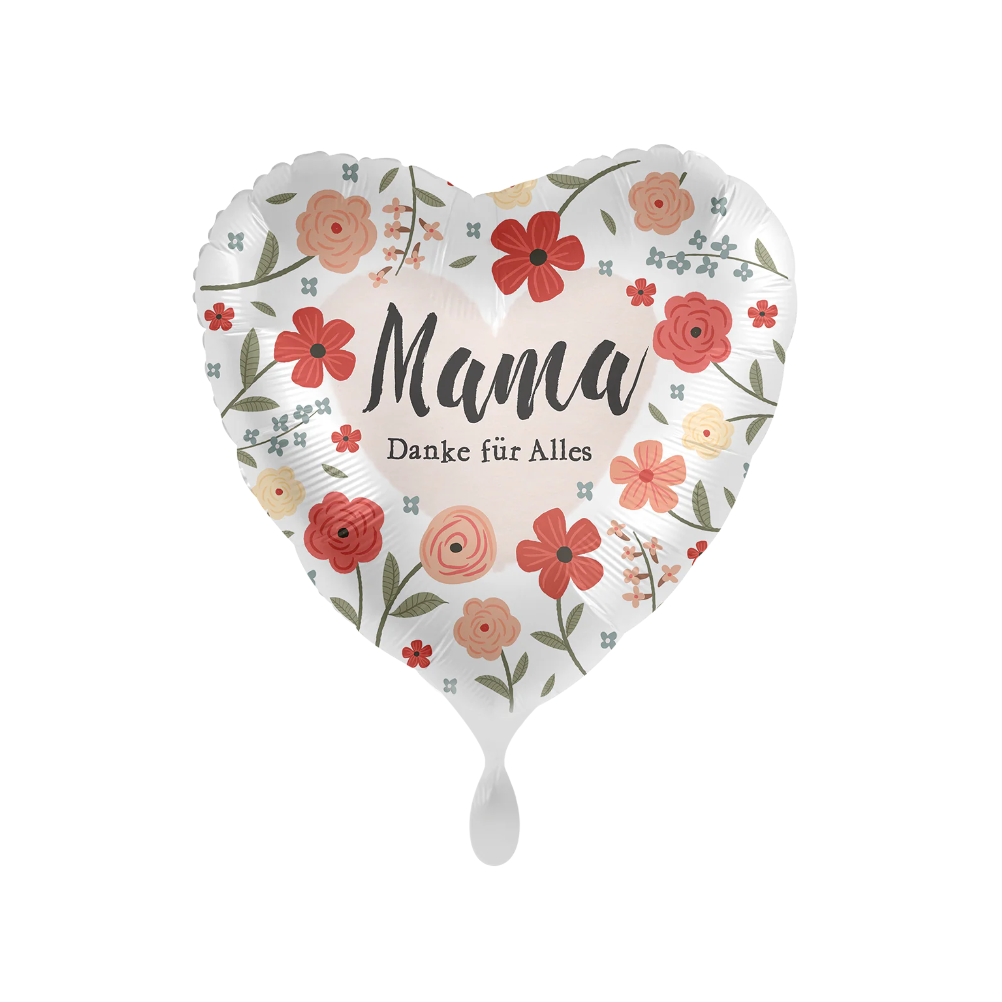 Folienballon Herz Mama Danke für alles Blumen, Rot, ca. 35 cm
