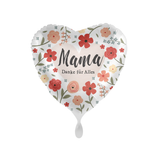 Folienballon Herz Mama Danke für alles Blumen, Rot, ca. 35 cm