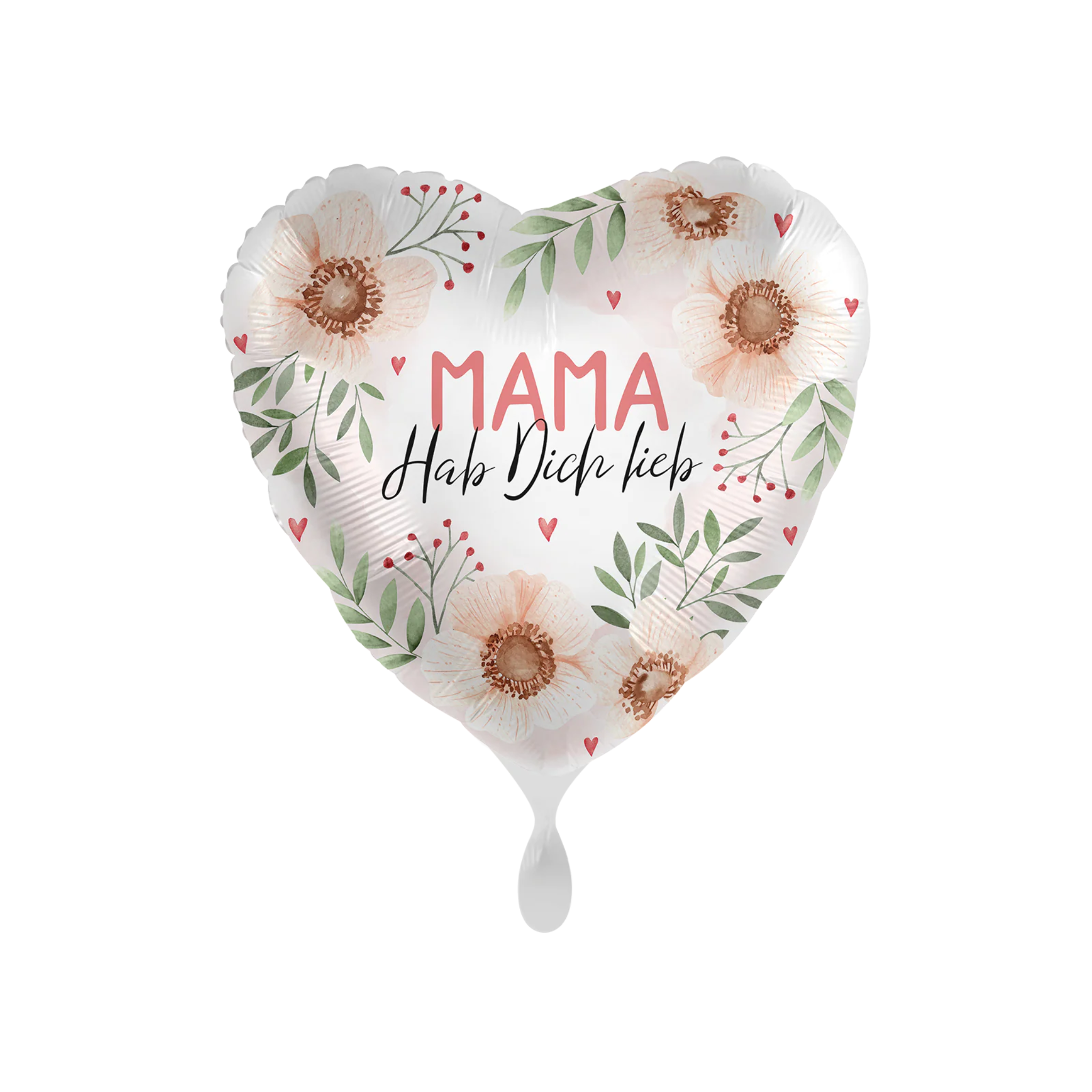 Folienballon Herz Mama Hab dich lieb Blumen, Rot, ca. 35 cm