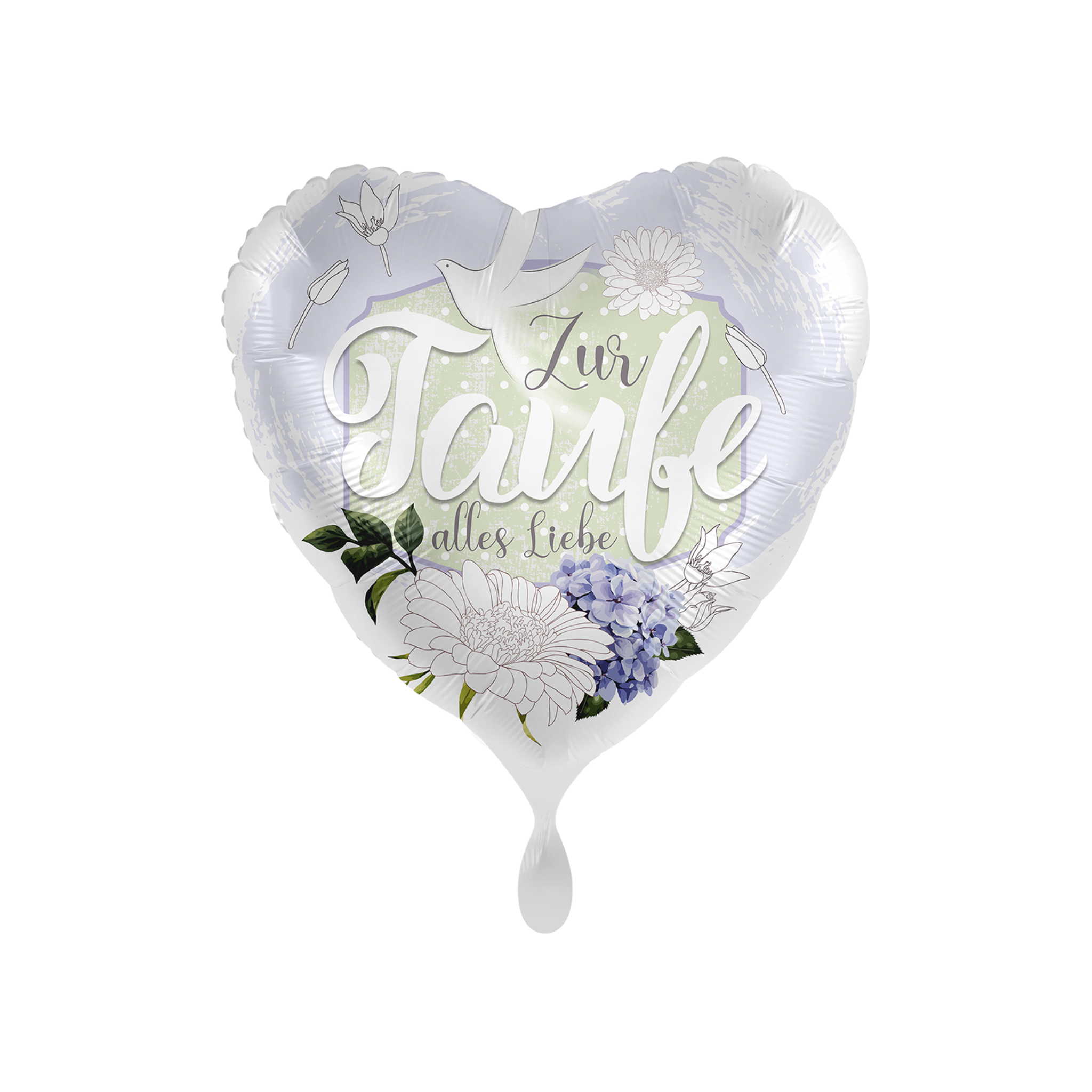 Folienballon Herz "Zur Taufe alles Liebe" Blüten -hey-Party.de- Folienballons -#Variante_