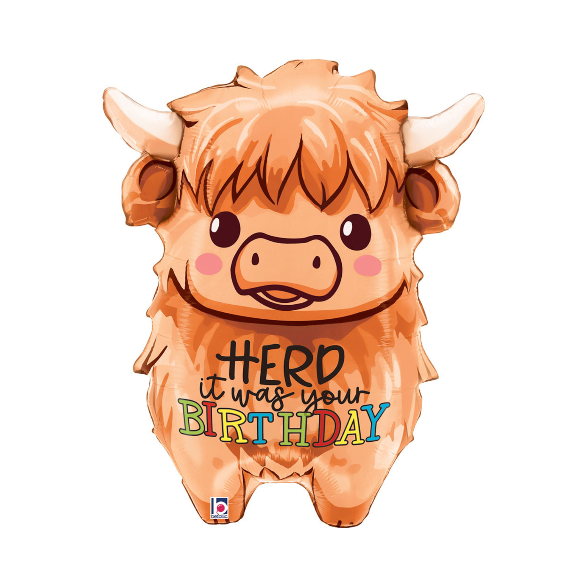 Folienballon Highland Kuh "Herd it was your birthday", Hellbraun, ca. 54x63 cm