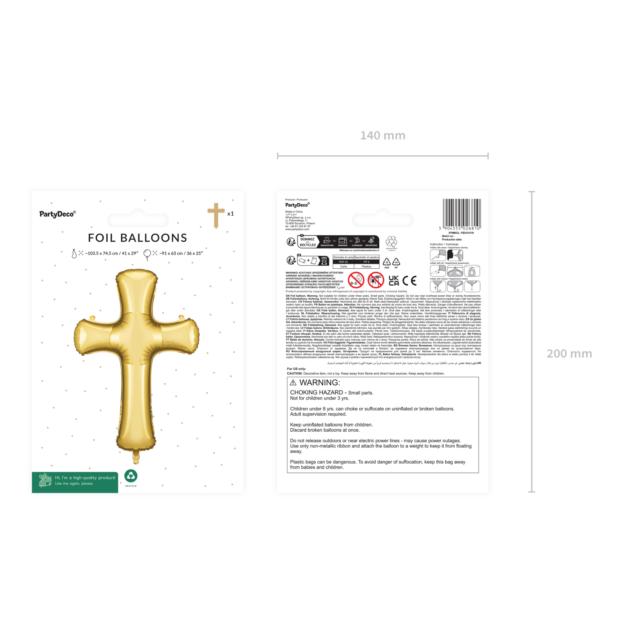 Folienballon Kreuz Gold -hey-Party.de- Folienballons -#Variante_