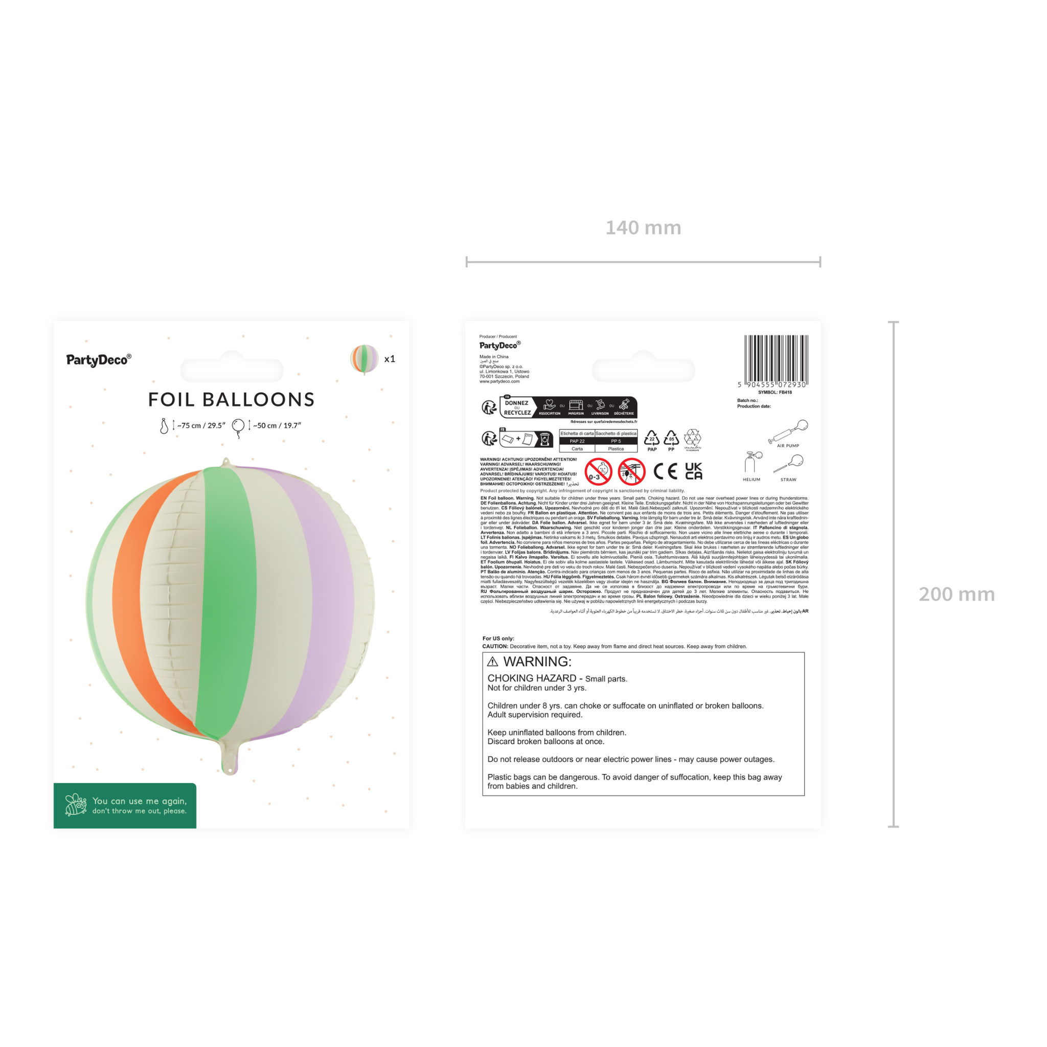 Folienballon Kugel Streifen -hey-Party.de- Folienballons -#Variante_