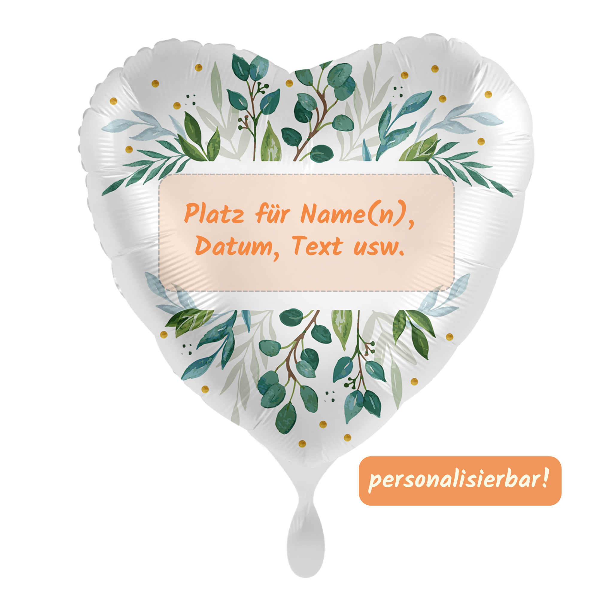 Folienballon Personalisierbar Herz Blätter -hey-Party.de- Folienballons -#Variante_