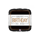 Folienballon Quadrat Happy Birthday Classic Schwarz, ca. 35 cm