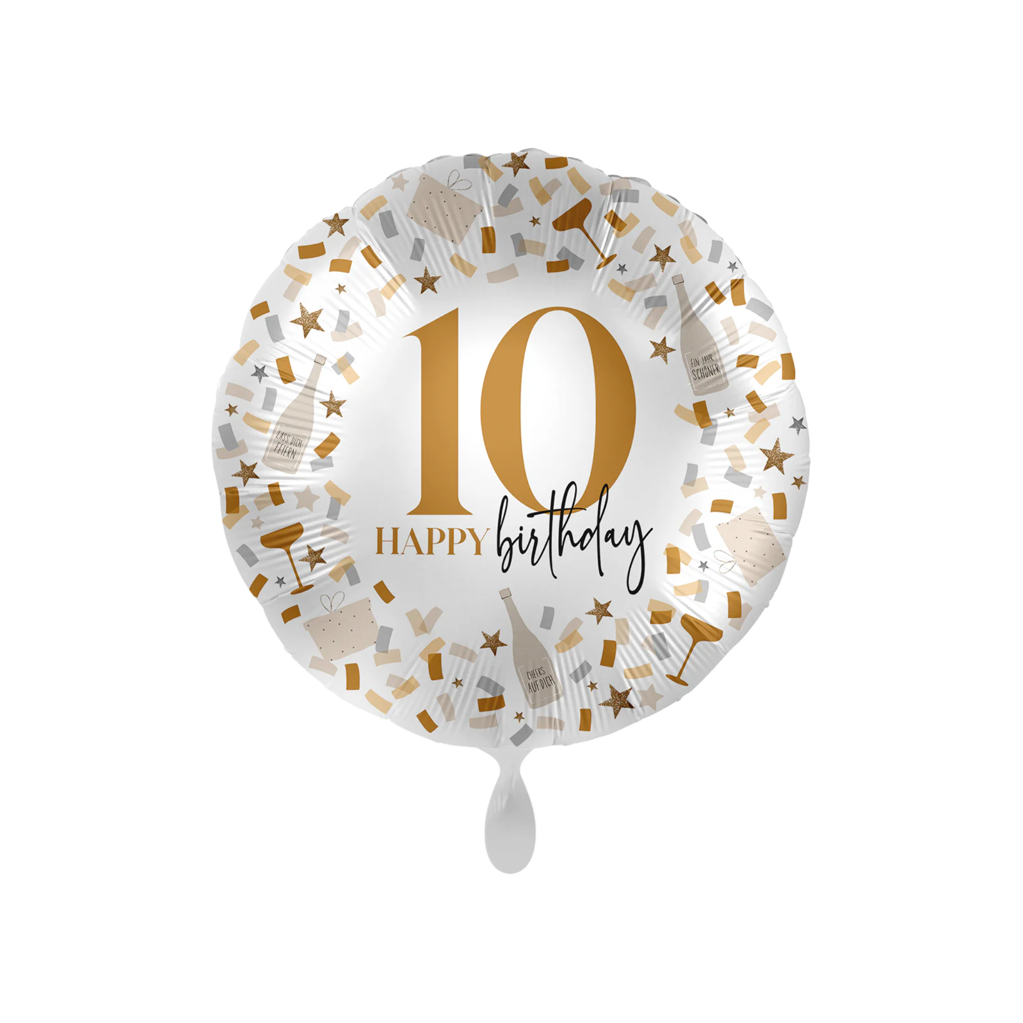 Folienballon Rund 10 Happy Birthday Gold-Weiß, ca. 35 cm