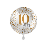Folienballon Rund 10 Happy Birthday Gold-Weiß, ca. 35 cm
