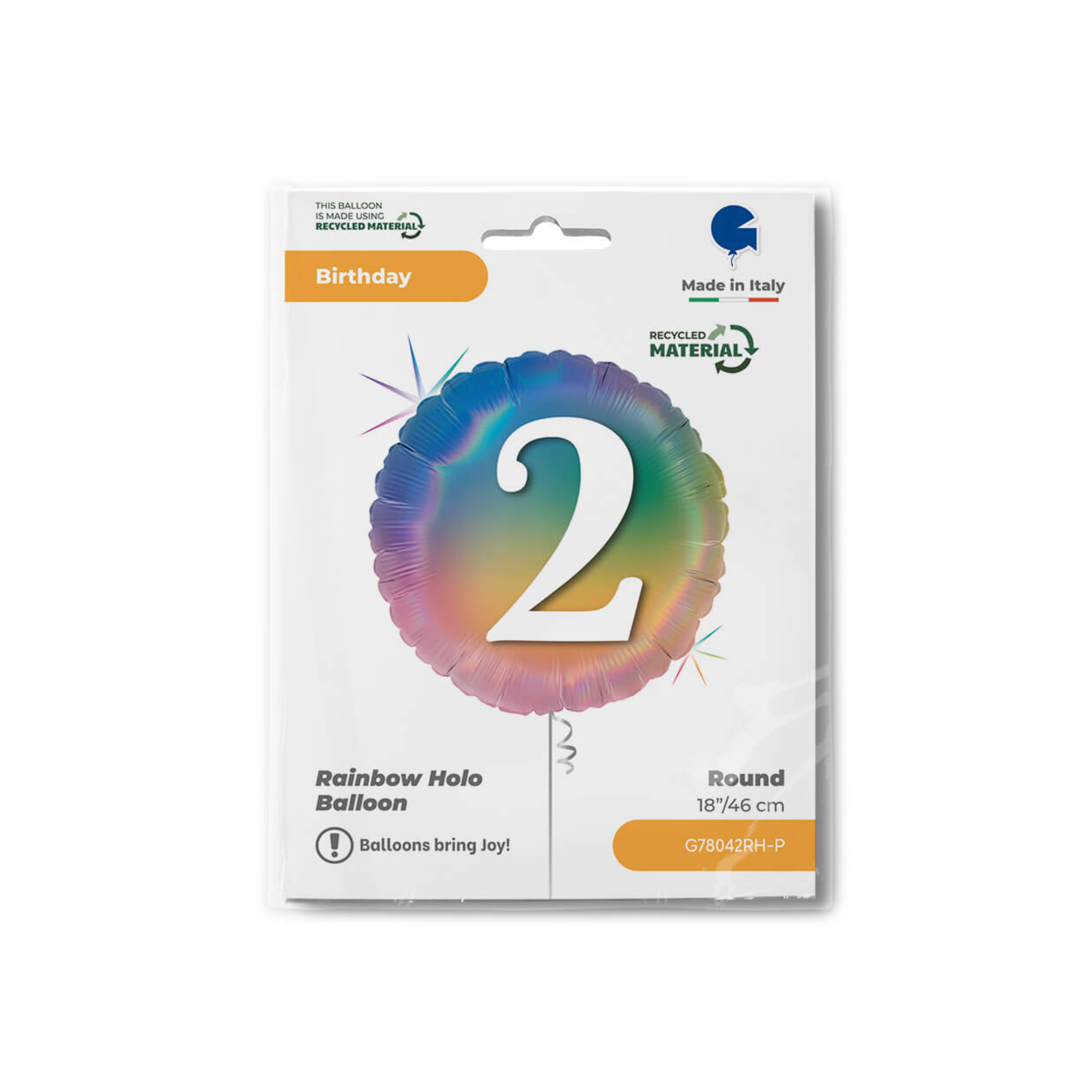 Folienballon Rund "2" Regenbogenfarben -hey-Party.de- Folienballons -#Variante_