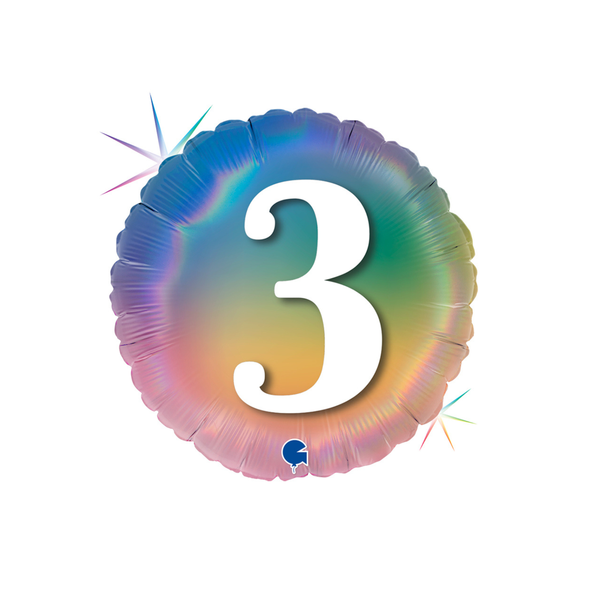 Folienballon Rund "3" Regenbogenfarben -hey-Party.de- Folienballons -#Variante_