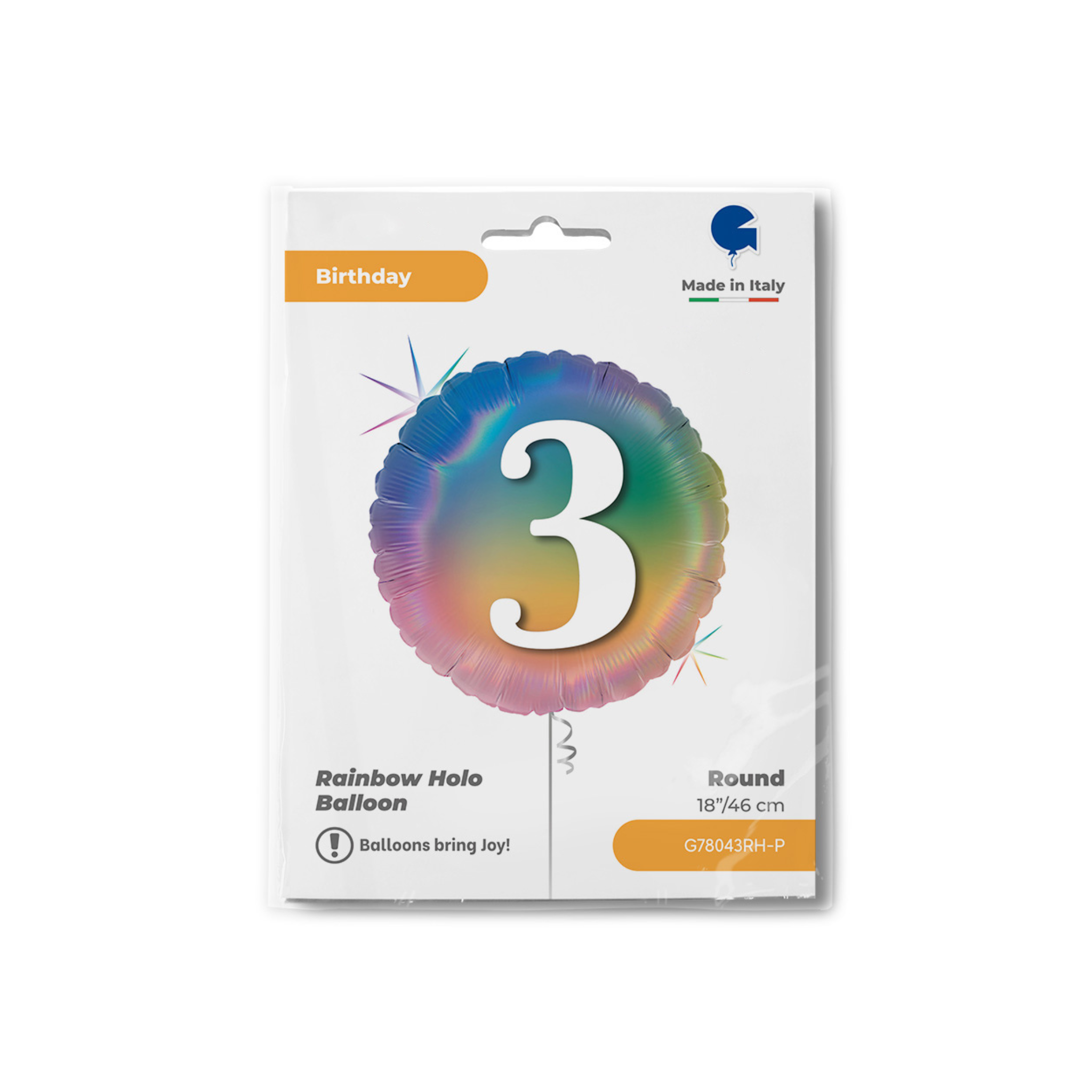 Folienballon Rund "3" Regenbogenfarben -hey-Party.de- Folienballons -#Variante_