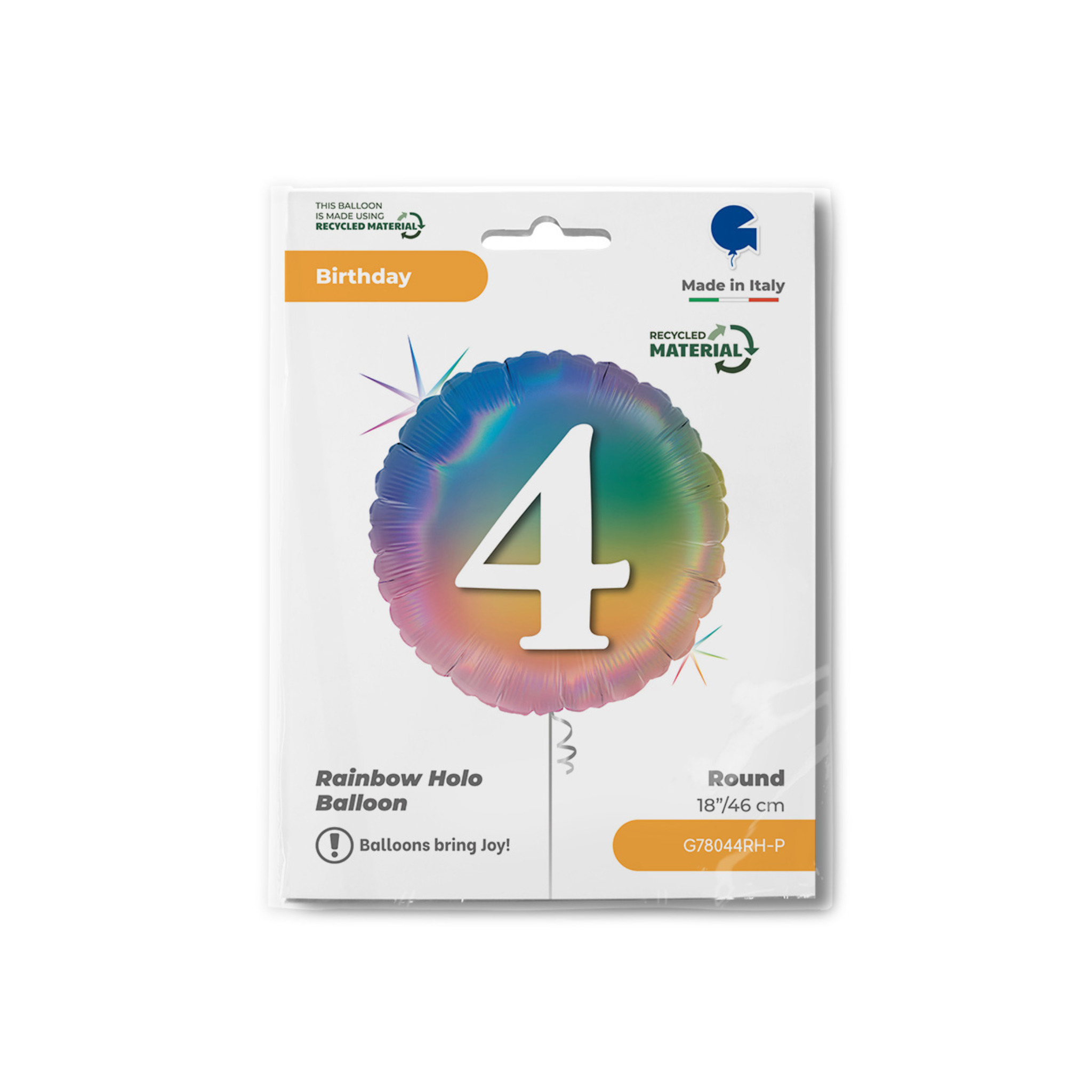 Folienballon Rund "4" Regenbogenfarben -hey-Party.de- Folienballons -#Variante_