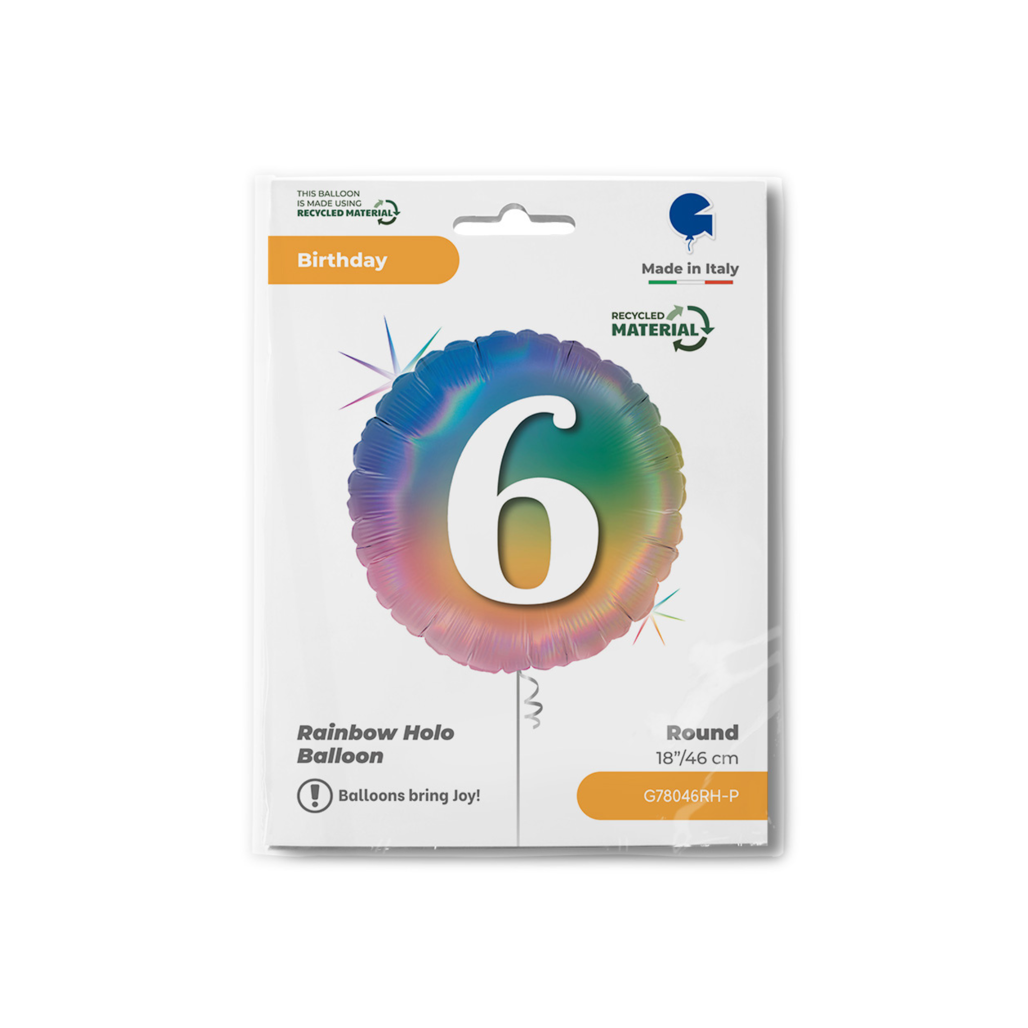 Folienballon Rund "6" Regenbogenfarben -hey-Party.de- Folienballons -#Variante_