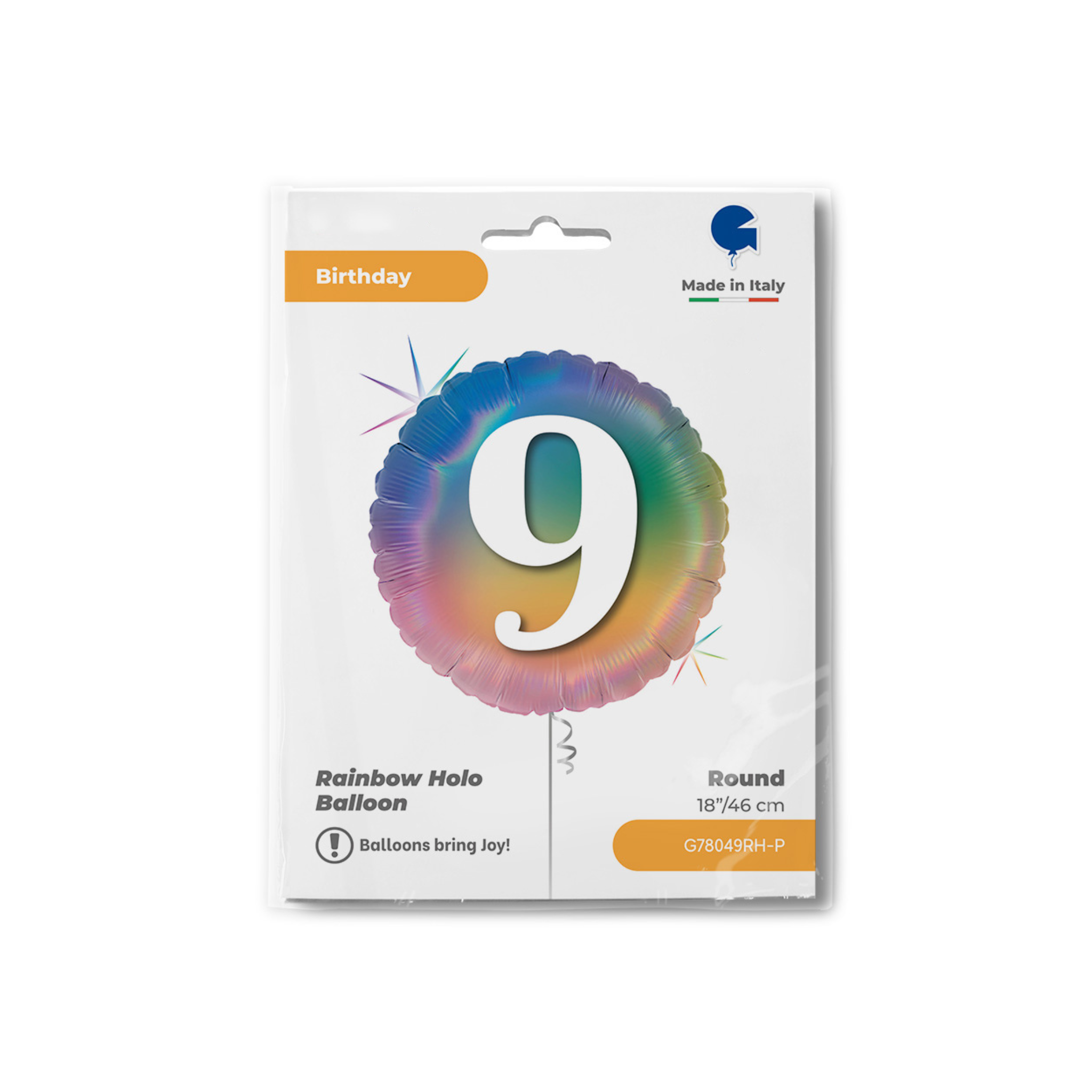 Folienballon Rund "9" Regenbogenfarben -hey-Party.de- Folienballons -#Variante_
