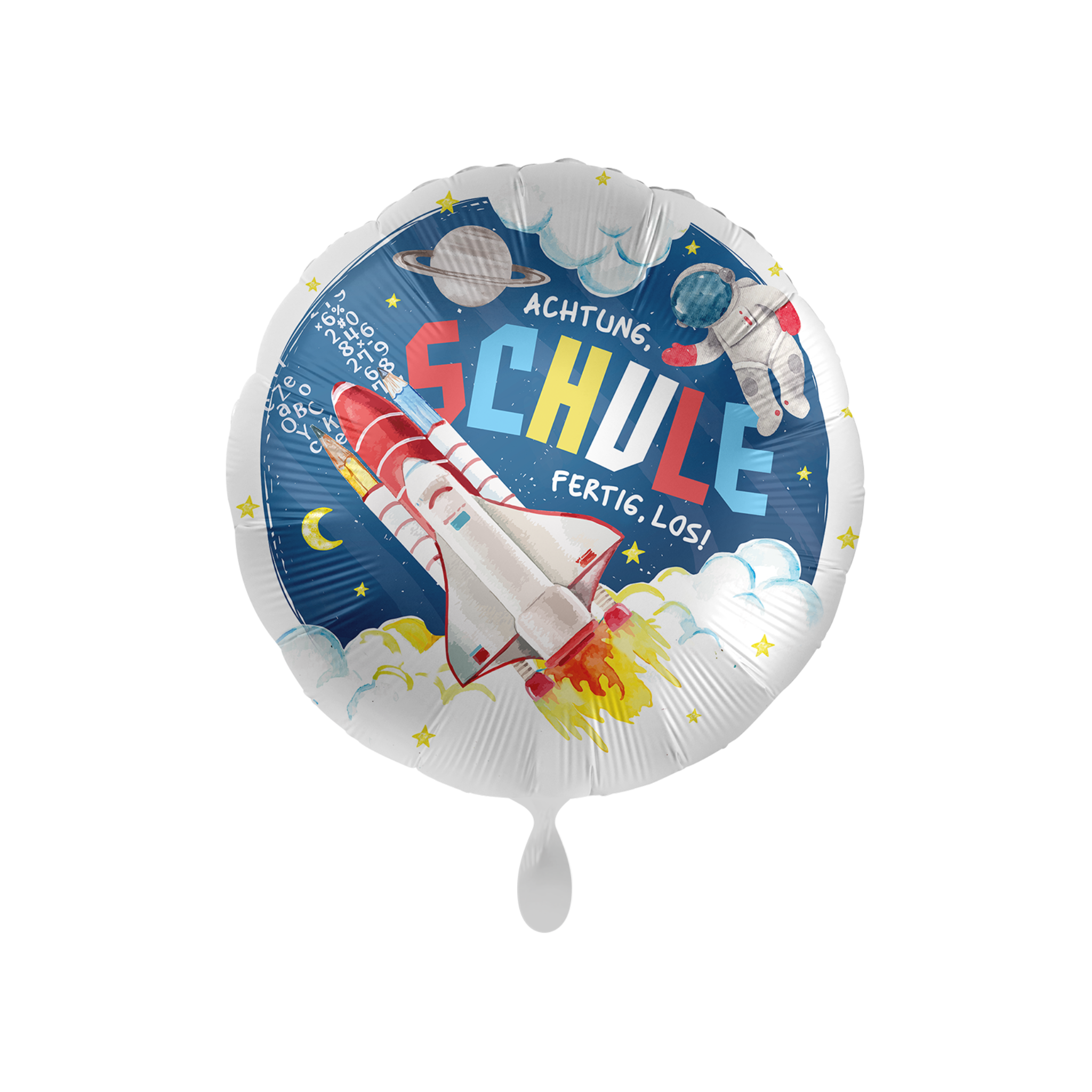 Folienballon rund "Achtung, Schule, Fertig, los" Rakete -hey-Party.de- Folienballons -#Variante_
