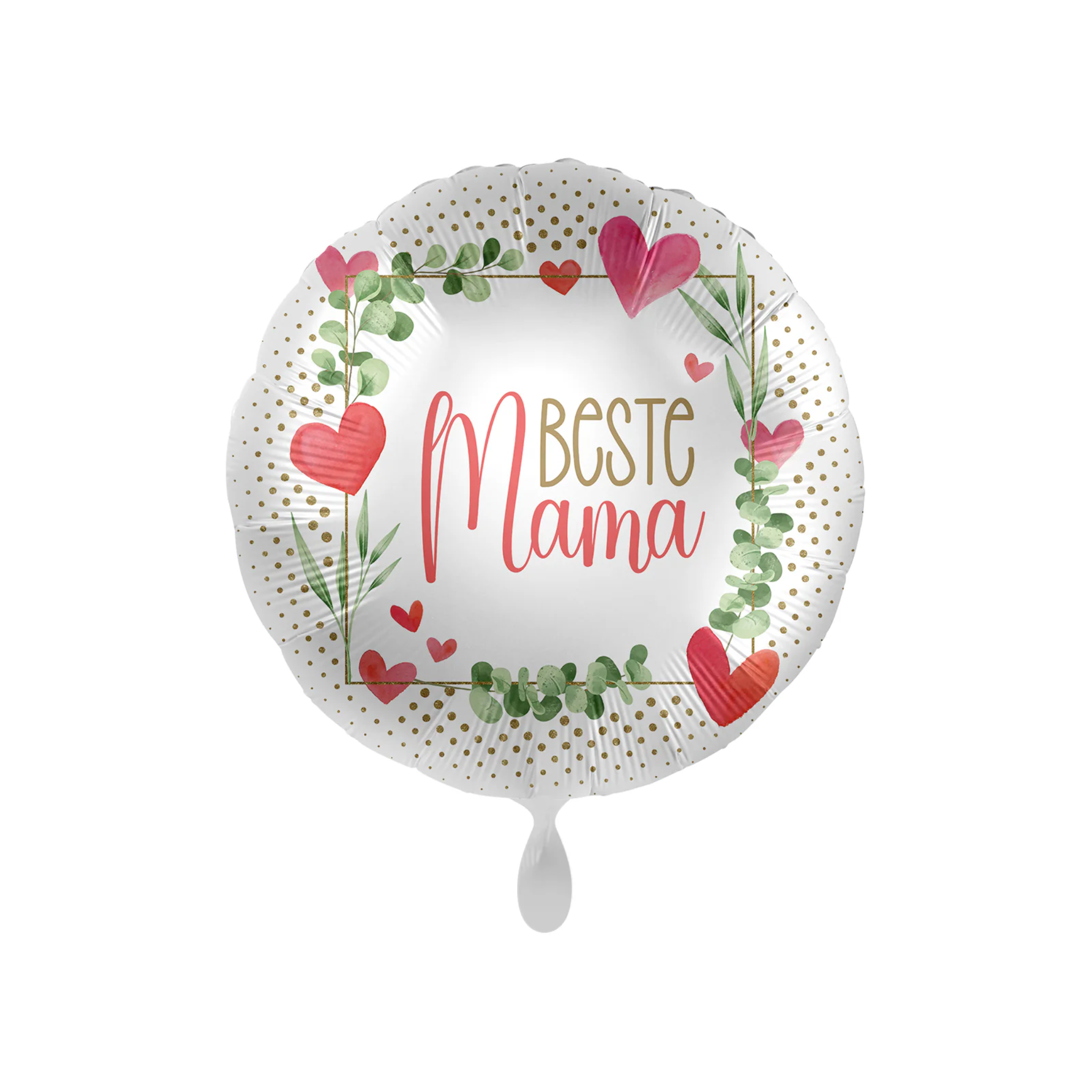Folienballon Rund Beste Mama Herzen, Rot, ca. 35 cm