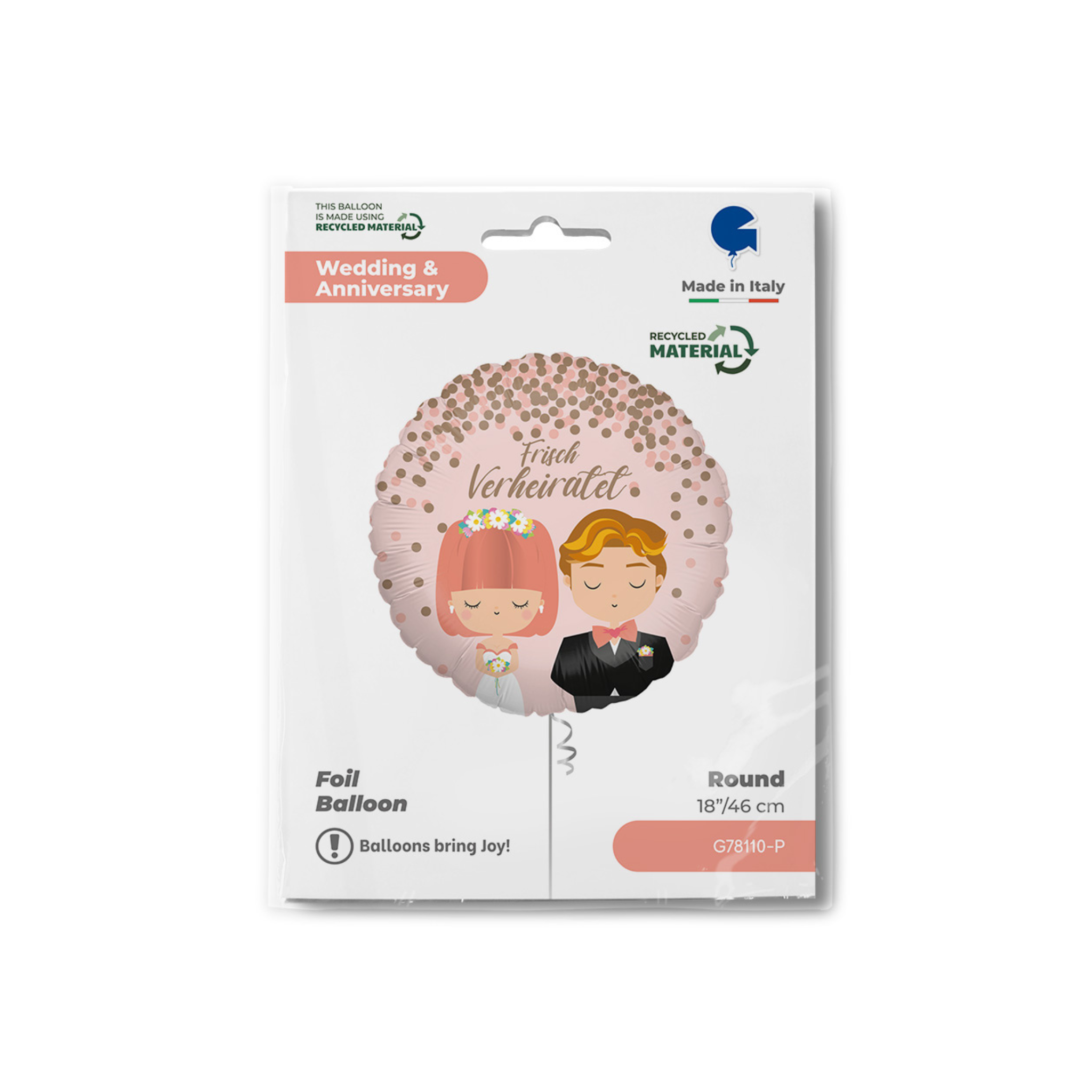 Folienballon Rund Brautpaar "Frisch verheiratet" Rosa -hey-Party.de- Folienballons -#Variante_
