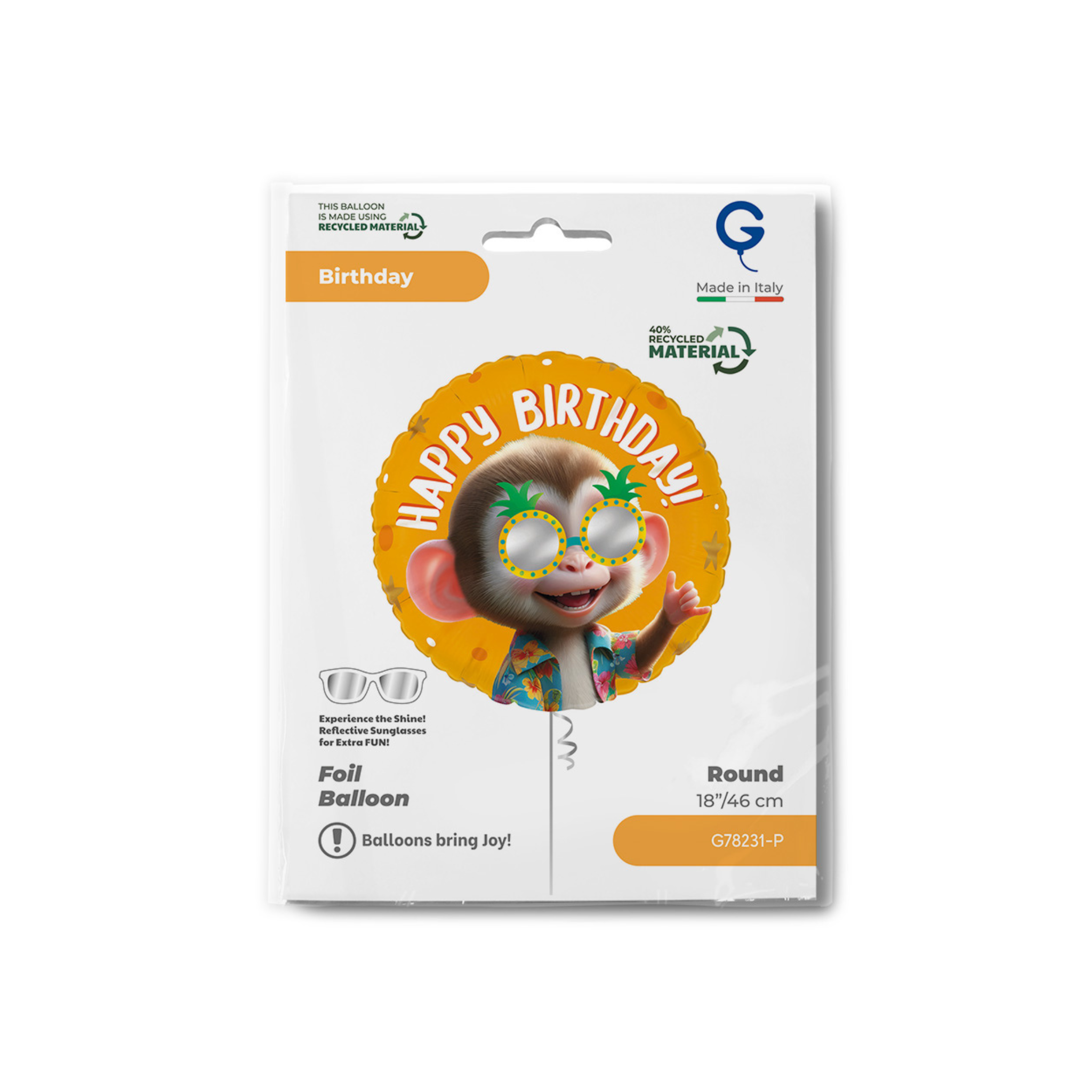 Folienballon Rund Cool Monkey "Happy Birthday" -hey-Party.de- Folienballons -#Variante_