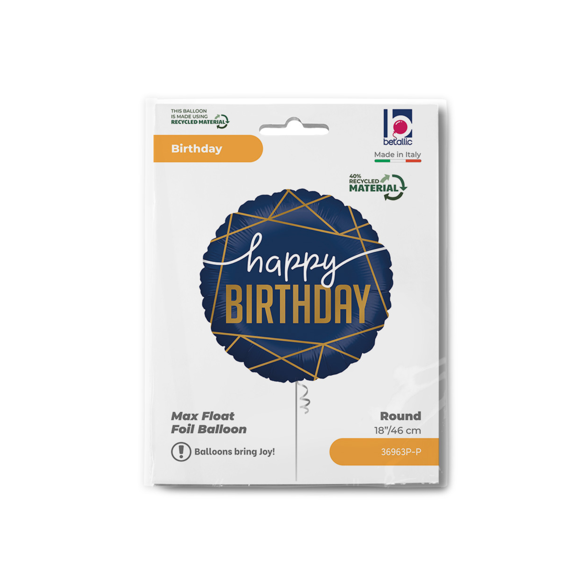 Folienballon Rund "Happy Birthday" Classic Dunkelblau -hey-Party.de- Folienballons -#Variante_