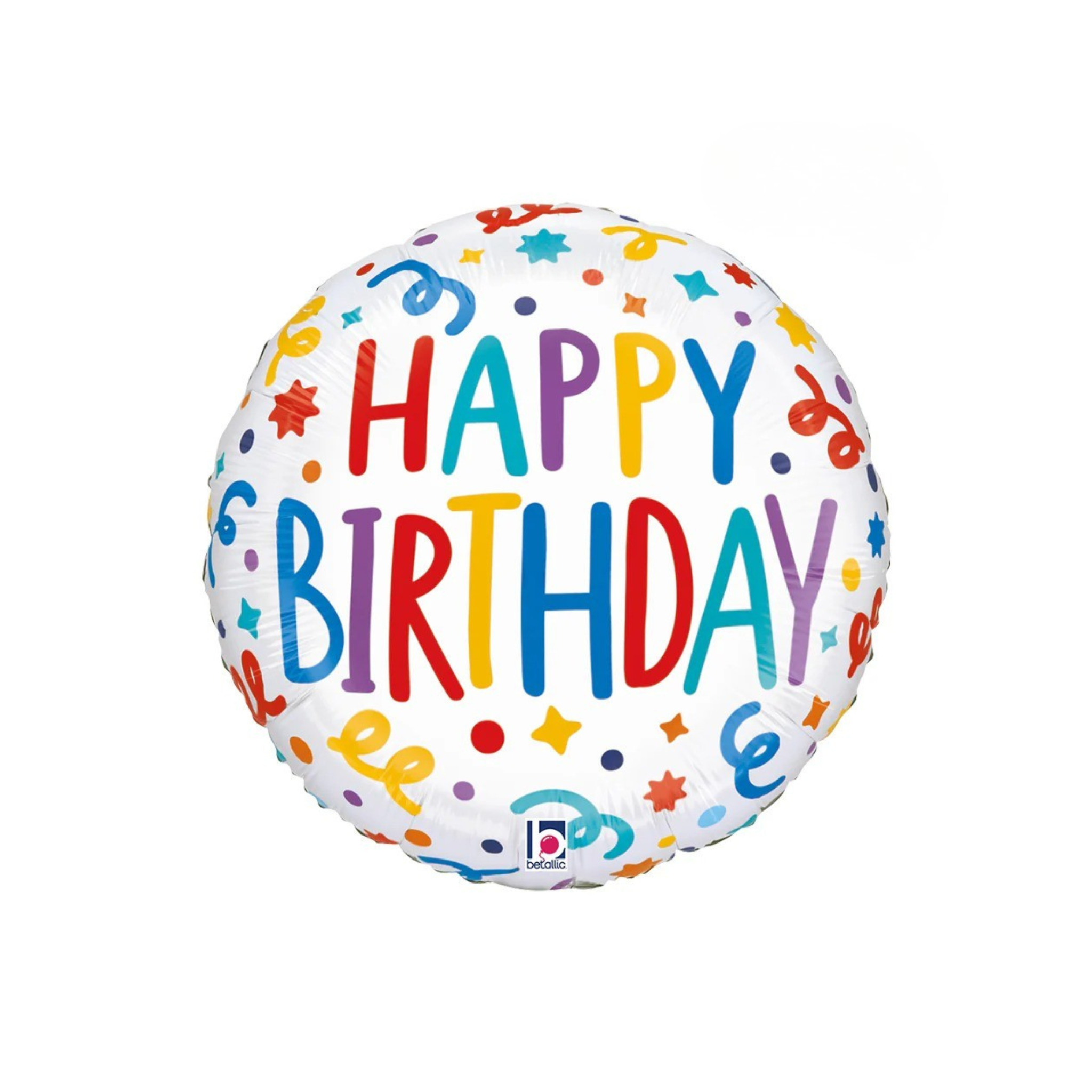 Folienballon Rund Happy Birthday Luftschlangen, ca. 35 cm