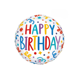 Folienballon Rund Happy Birthday Luftschlangen, ca. 35 cm