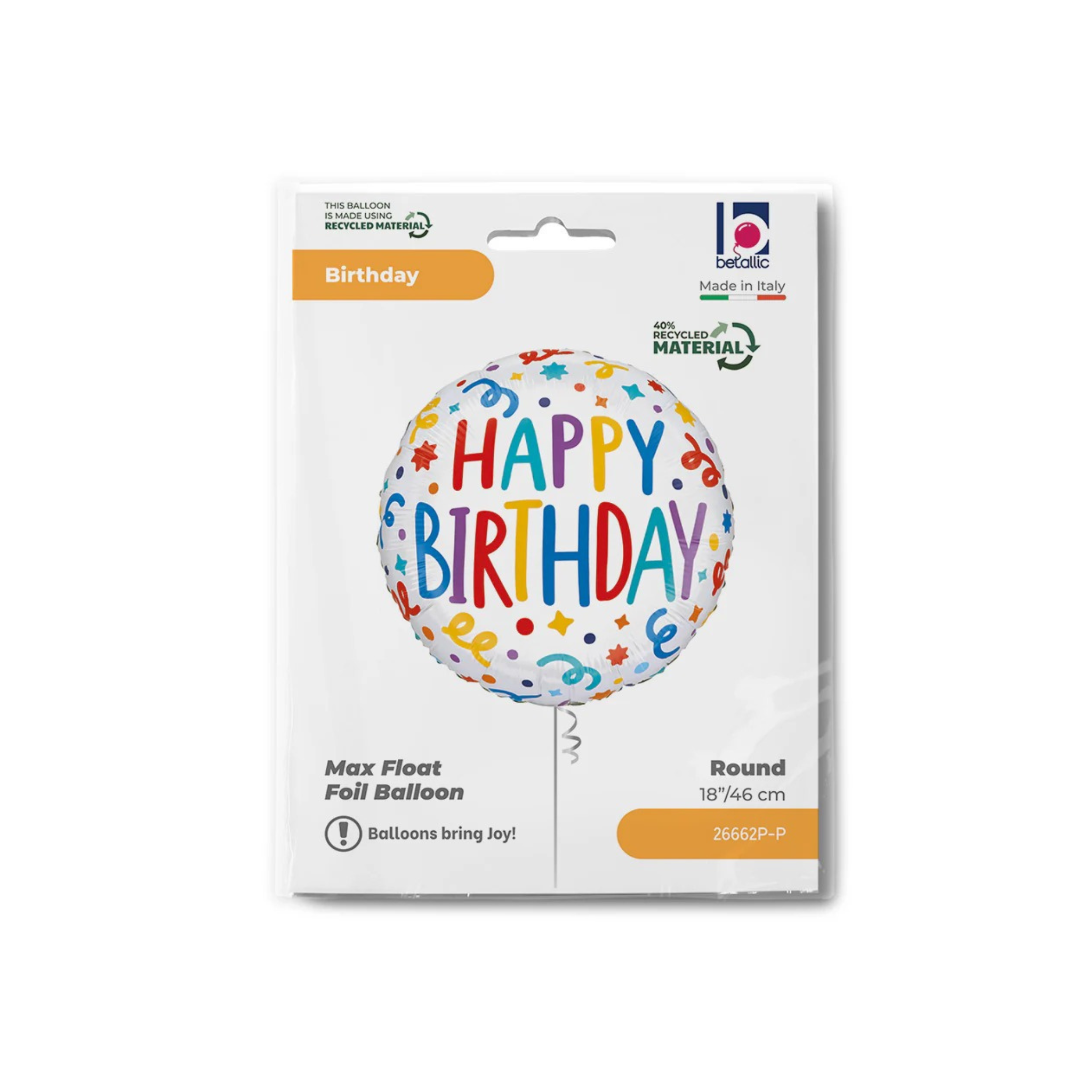 Folienballon Rund Happy Birthday Luftschlangen, ca. 35 cm