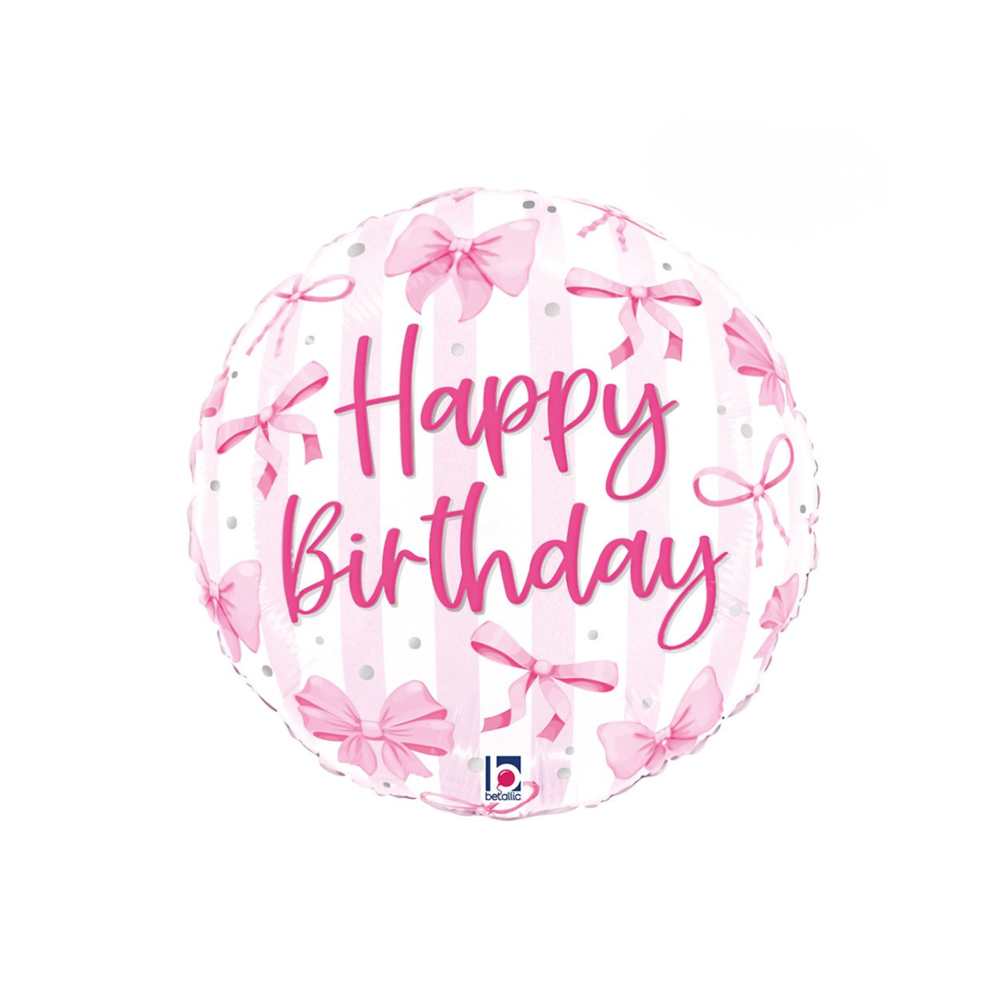 Folienballon Rund "Happy Birthday" Schleifen Rosa, ca. 35 cm