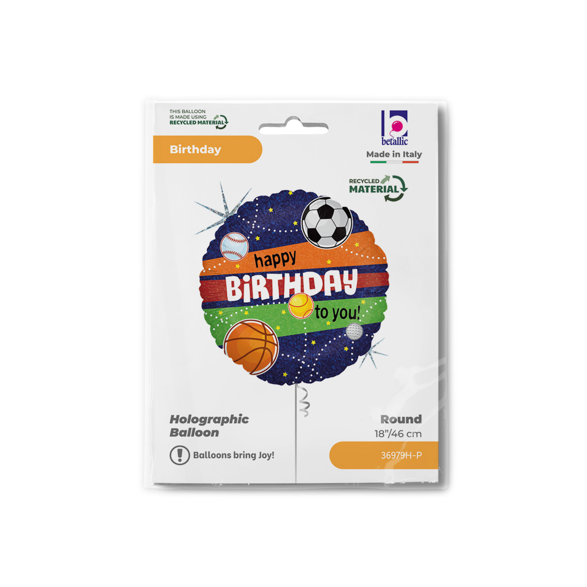 Folienballon Rund Happy Birthday Sports -hey-Party.de- Folienballons -#Variante_