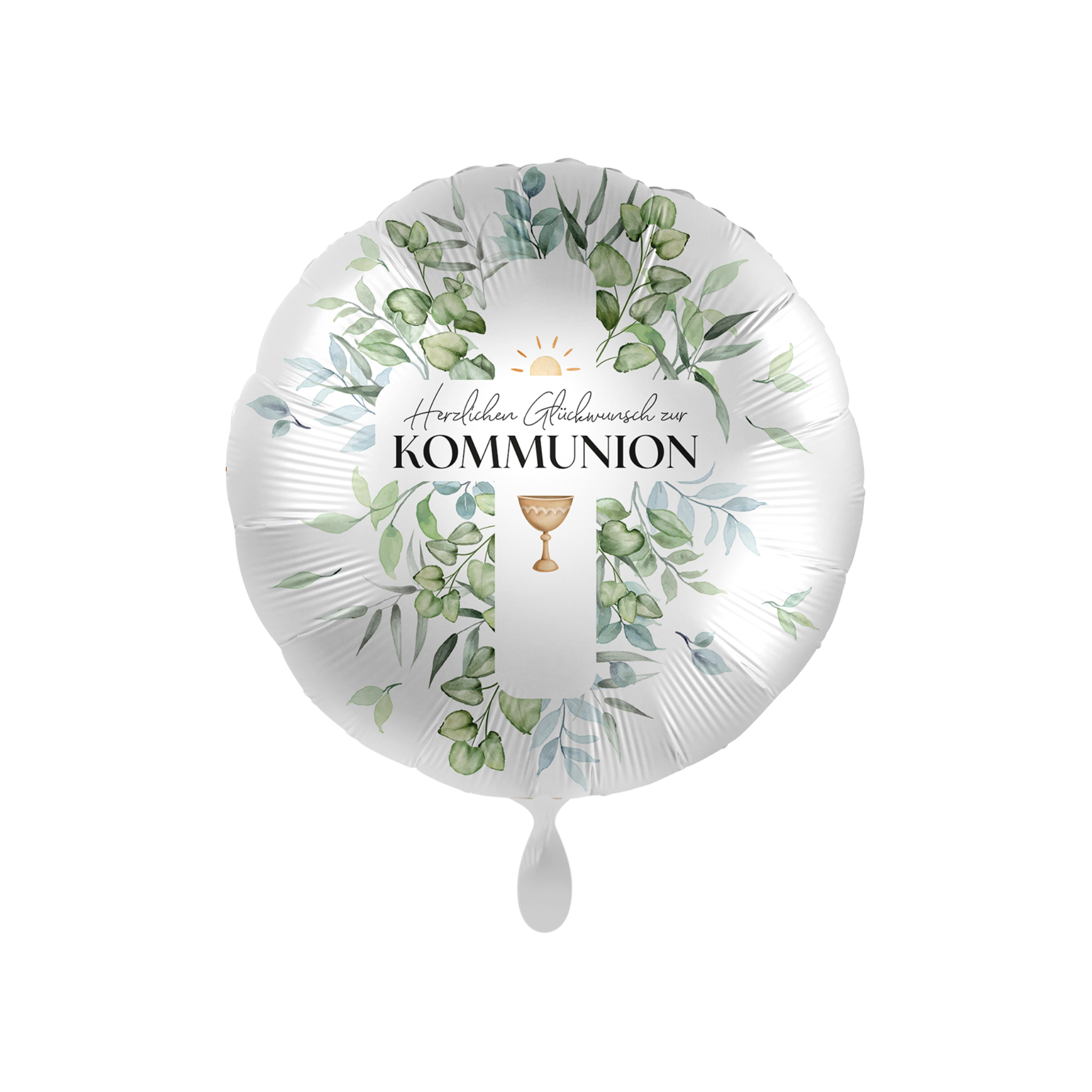 Folienballon Rund "Herzlichen Glückwunsch zur Kommunion" Kreuz Eukalyptus -hey-Party.de- Folienballons -#Variante_
