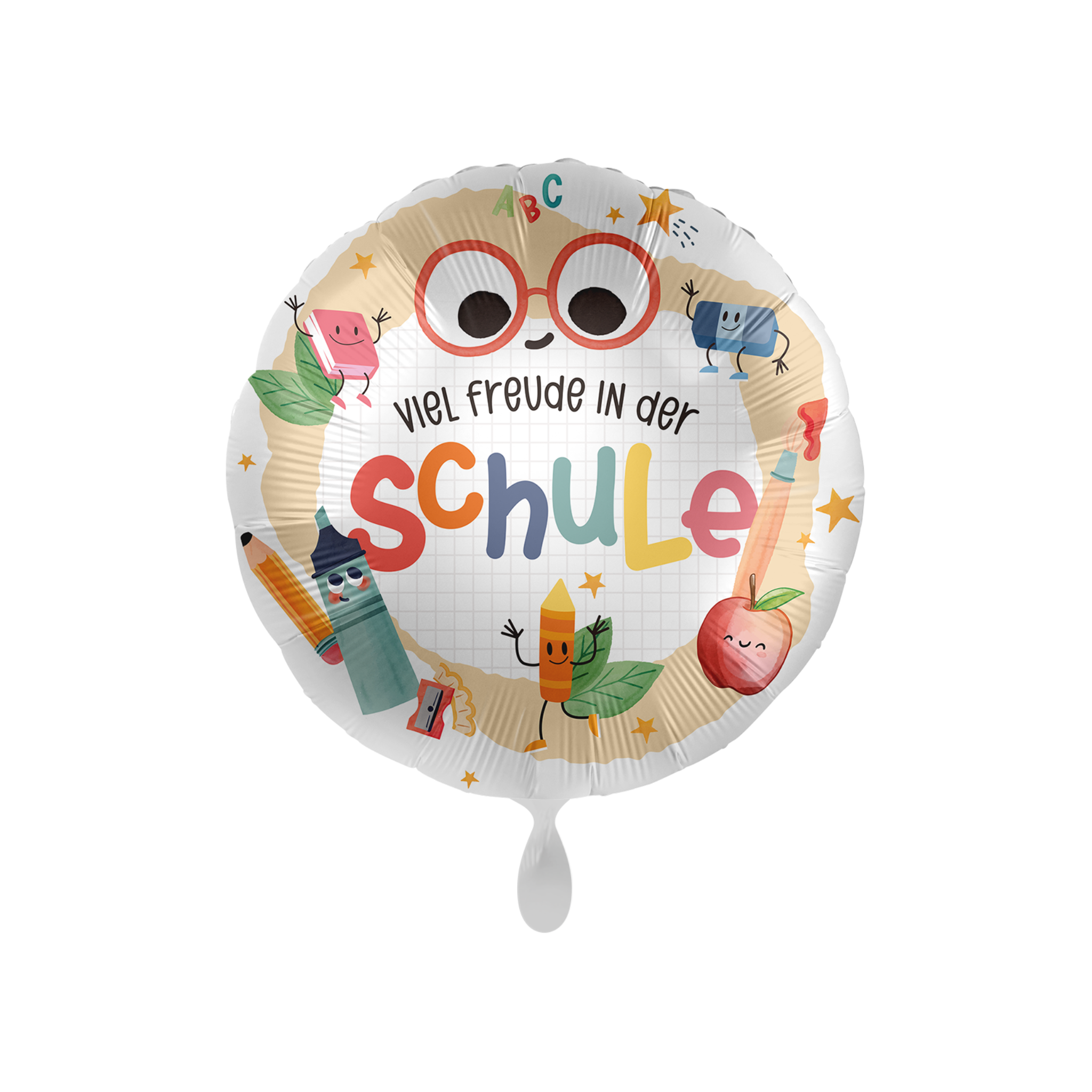 Folienballon rund "Viel Freude in der Schule" Brille -hey-Party.de- Folienballons -#Variante_