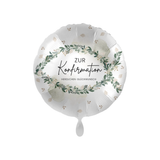 Folienballon Rund "Zur Konfirmation..." Fisch Blätter, ca. 35 cm