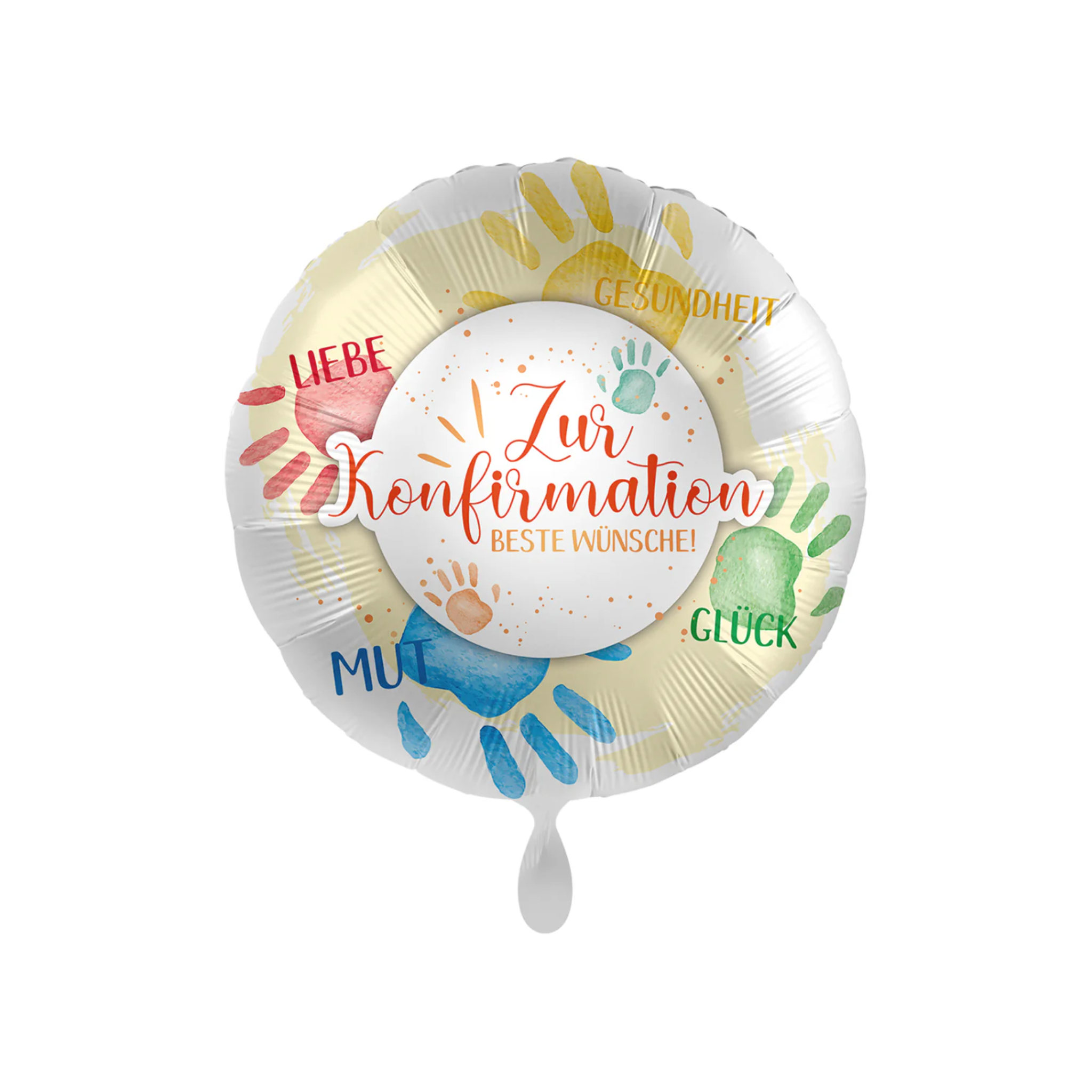 Folienballon Rund "Zur Konfirmation..." Handabdrücke Bunt, ca. 35 cm