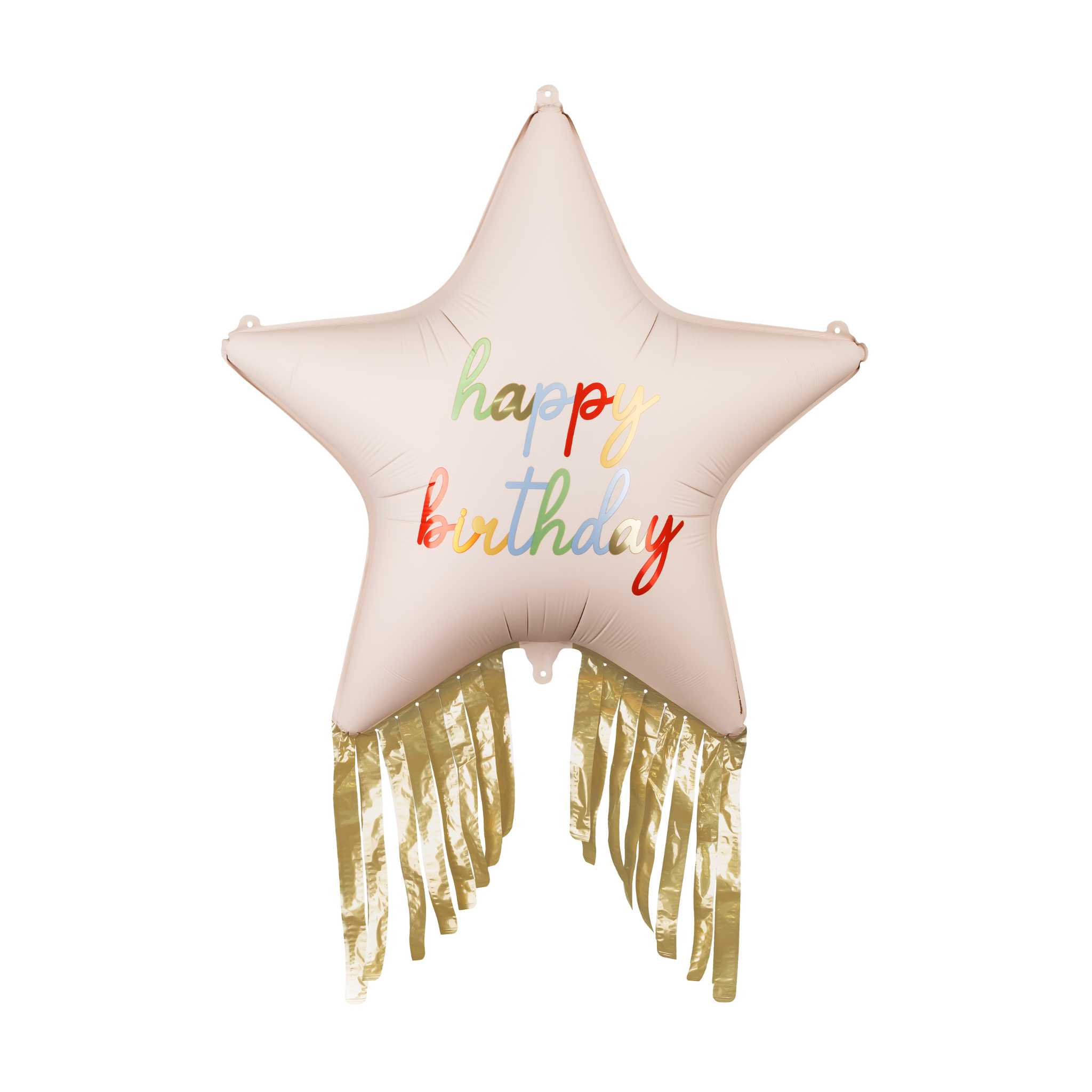 Folienballon Stern mit Fransen "Happy Birthday" Beige -hey-Party.de- Folienballons -#Variante_