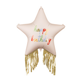 Folienballon Stern mit Fransen "Happy Birthday" Beige -hey-Party.de- Folienballons -#Variante_