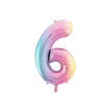 Folienballon XXL Zahl Regenbogen-Pastell -hey-Party.de- Folienballons -#Variante_ Zahl 6