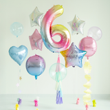 Folienballon XXL Zahl Regenbogen-Pastell -hey-Party.de- Folienballons -#Variante_