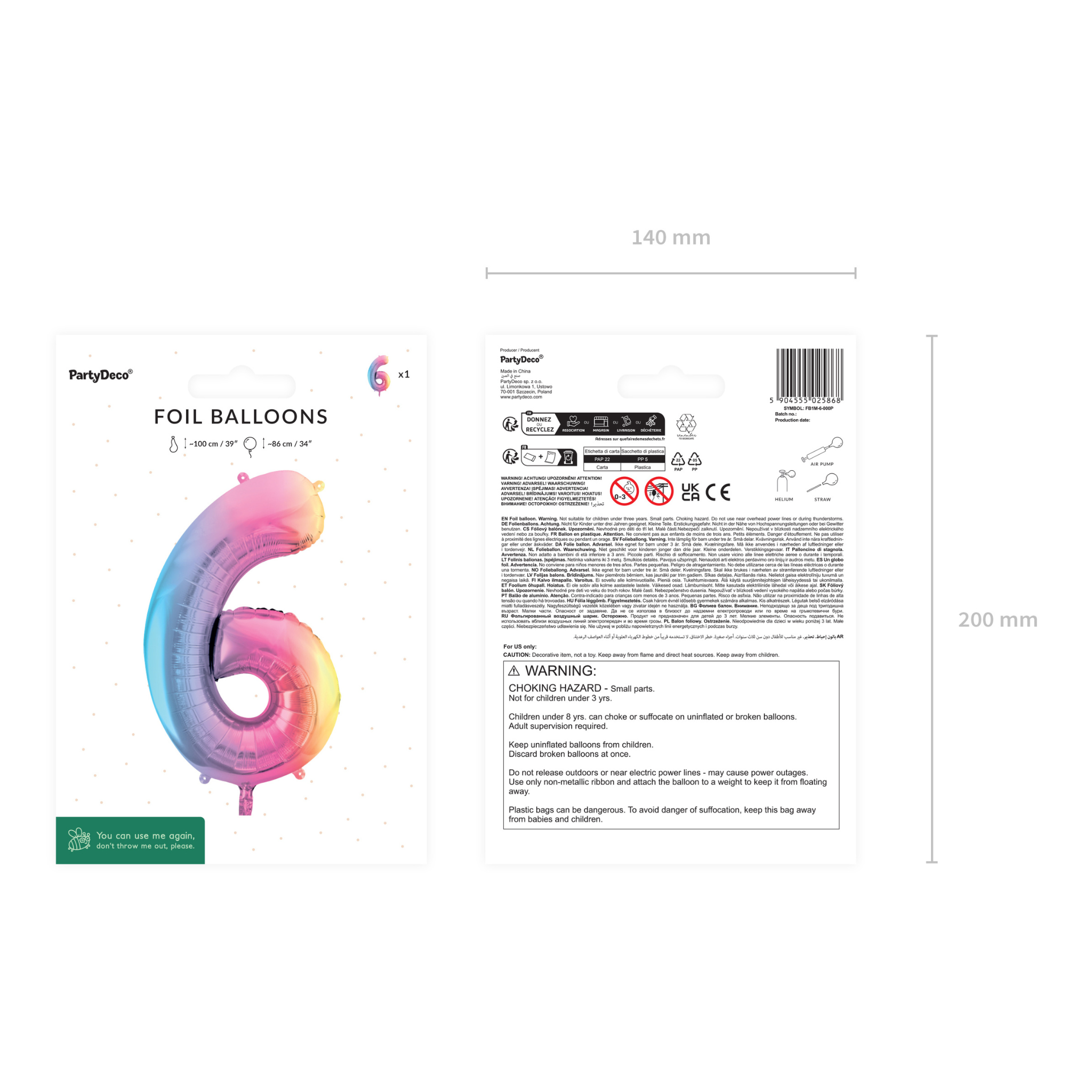 Folienballon XXL Zahl Regenbogen-Pastell -hey-Party.de- Folienballons -#Variante_