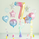 Folienballon XXL Zahl Regenbogen-Pastell -hey-Party.de- Folienballons -#Variante_