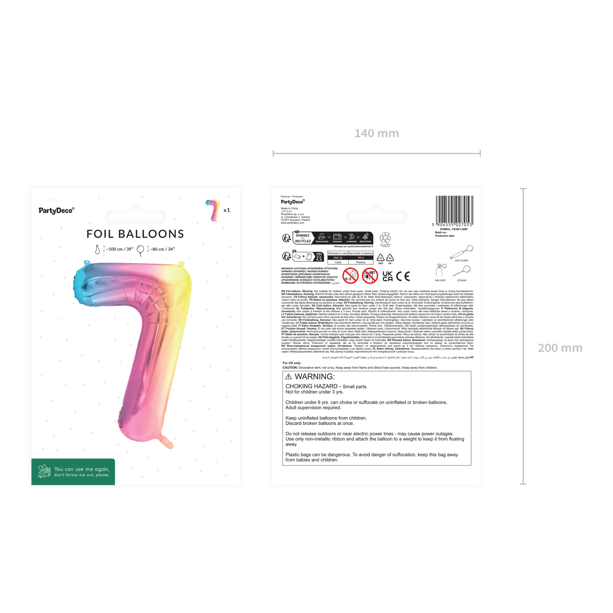 Folienballon XXL Zahl Regenbogen-Pastell -hey-Party.de- Folienballons -#Variante_