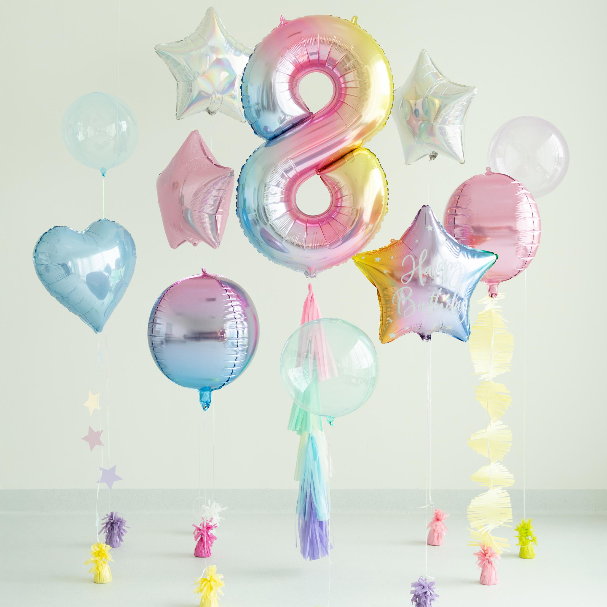 Folienballon XXL Zahl Regenbogen-Pastell -hey-Party.de- Folienballons -#Variante_