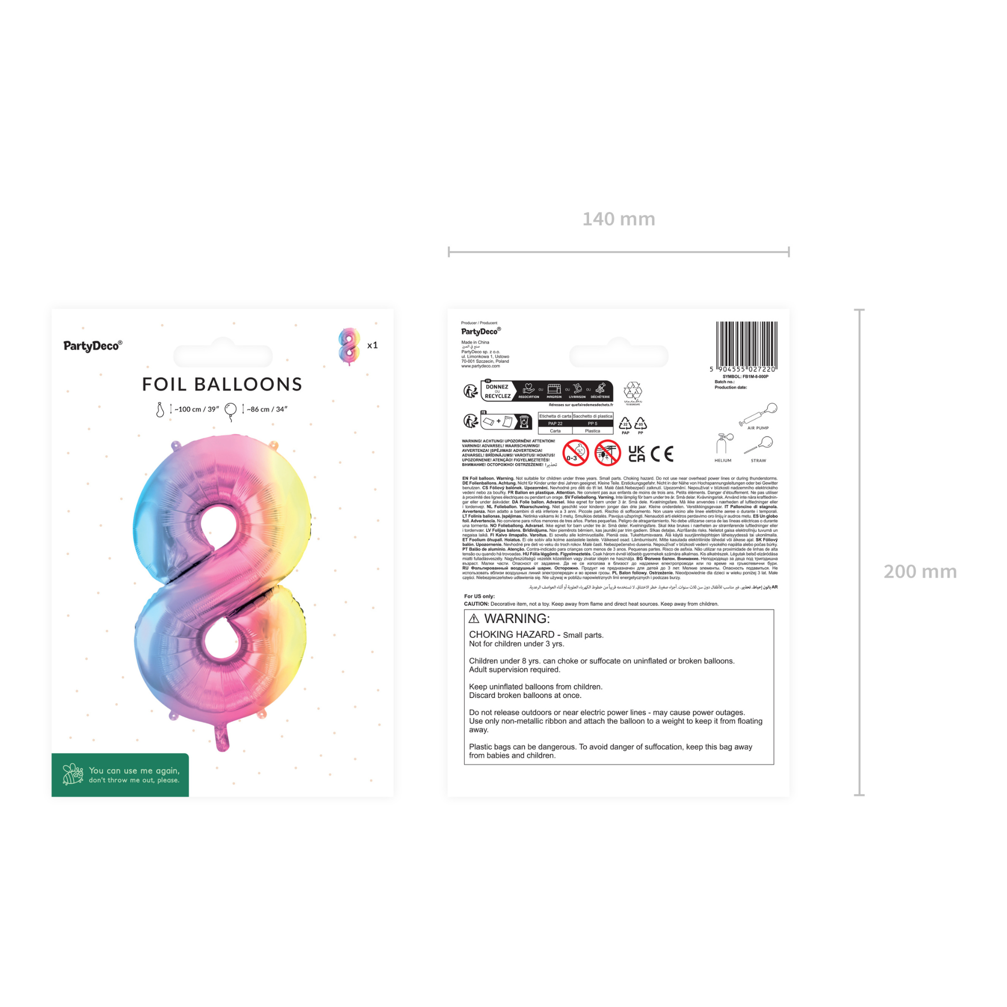 Folienballon XXL Zahl Regenbogen-Pastell -hey-Party.de- Folienballons -#Variante_