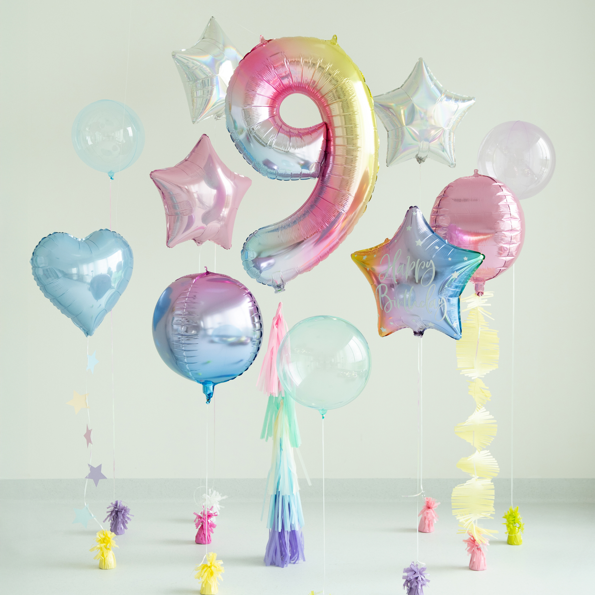 Folienballon XXL Zahl Regenbogen-Pastell -hey-Party.de- Folienballons -#Variante_