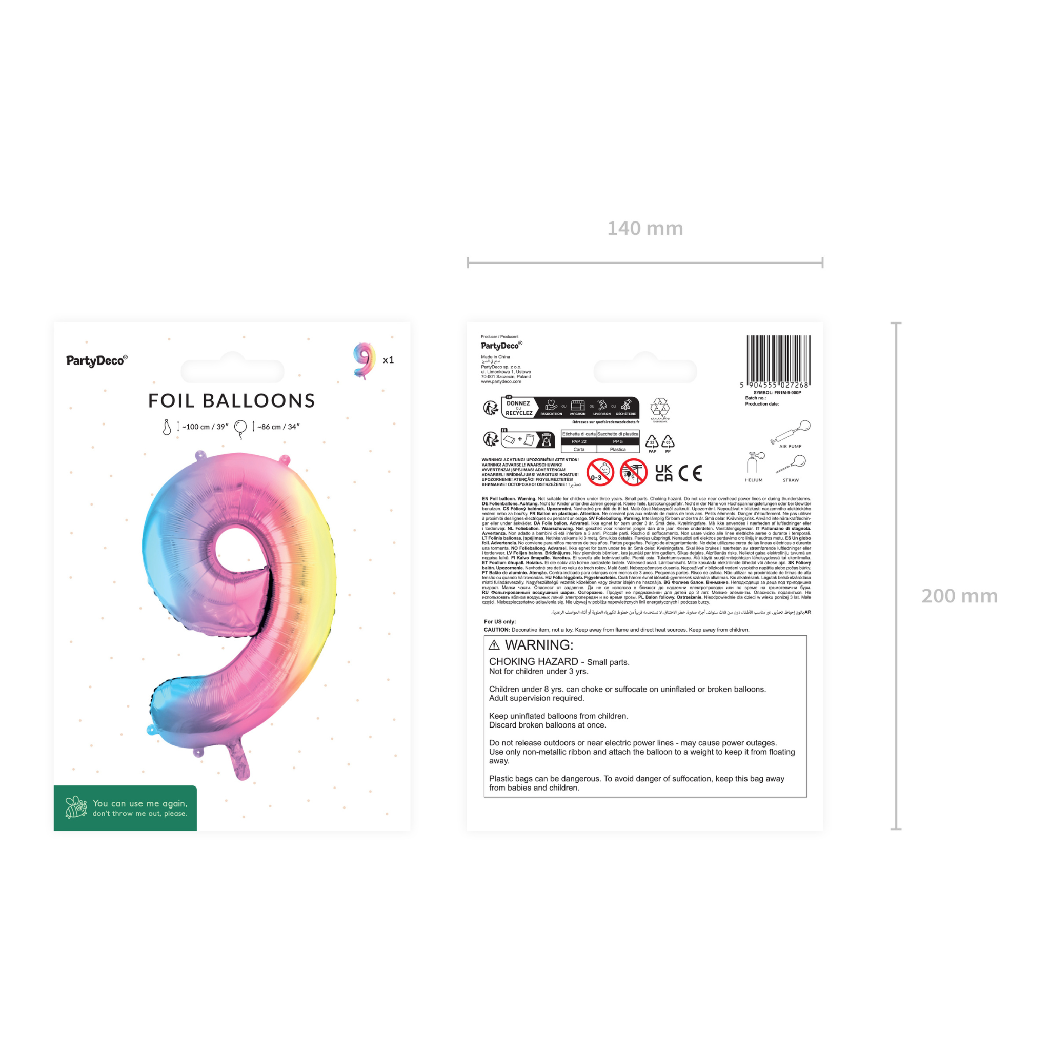 Folienballon XXL Zahl Regenbogen-Pastell -hey-Party.de- Folienballons -#Variante_