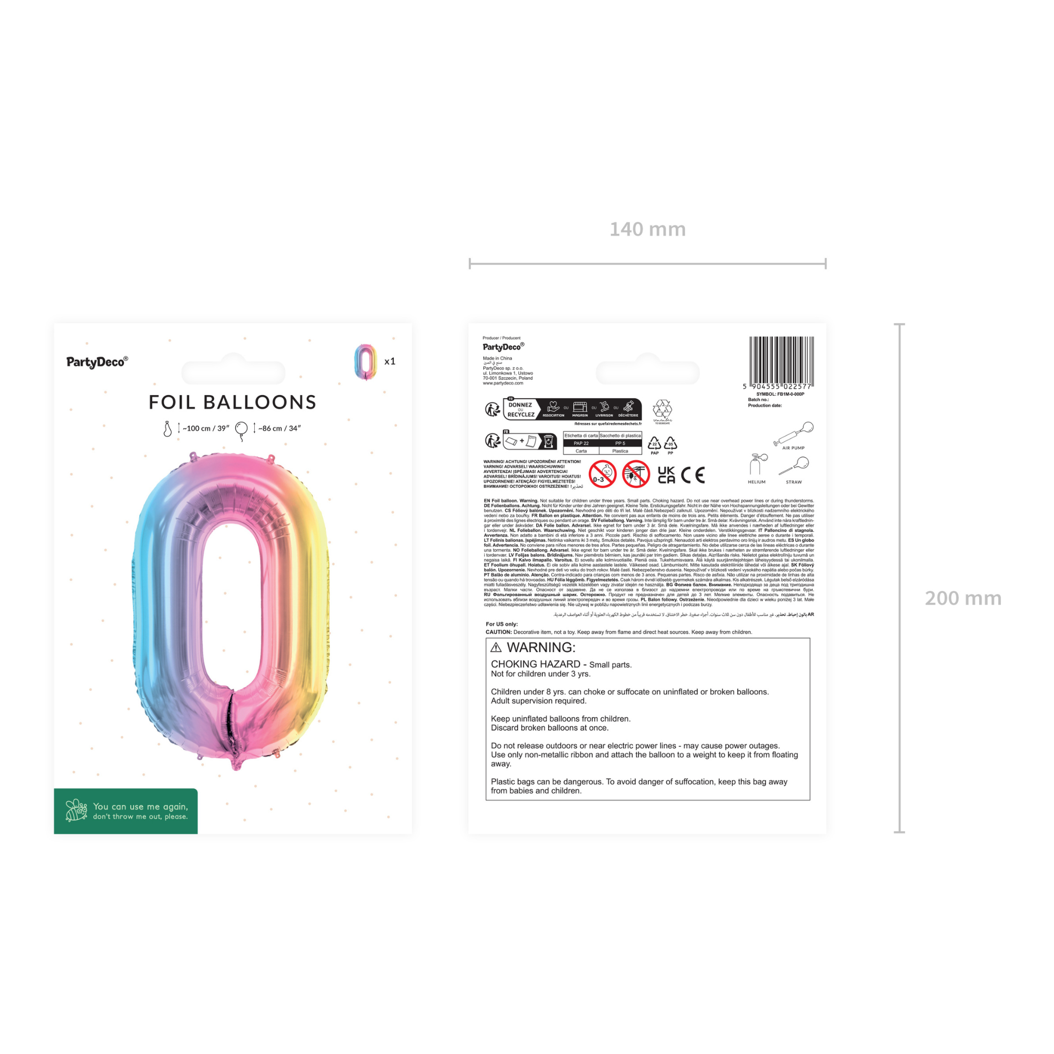 Folienballon XXL Zahl Regenbogen-Pastell -hey-Party.de- Folienballons -#Variante_